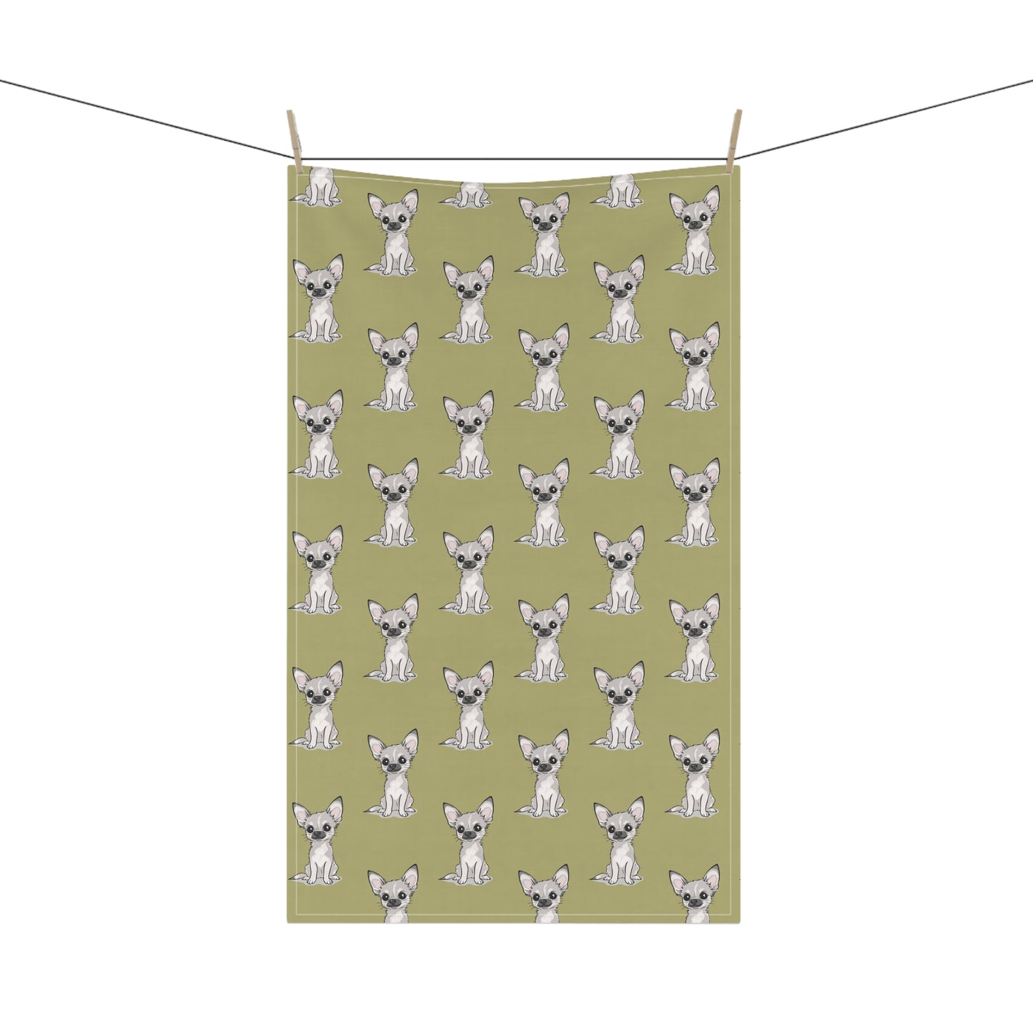 Green Chihuahua Puppy Tea Towel, Cute Kitchen Hand Towels Decor, Dog Lover Gift, Pet Owners Gifts