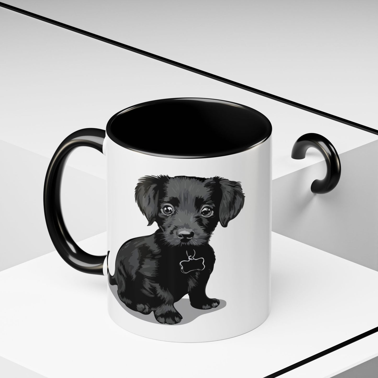 Chiweenie Puppy Dog Coffee Mug with Black Accent Handle, 11oz Cute Chihuahua Dachshund Mix Dog Lover Gift, Unique Ceramic Tea Cups & Mugs