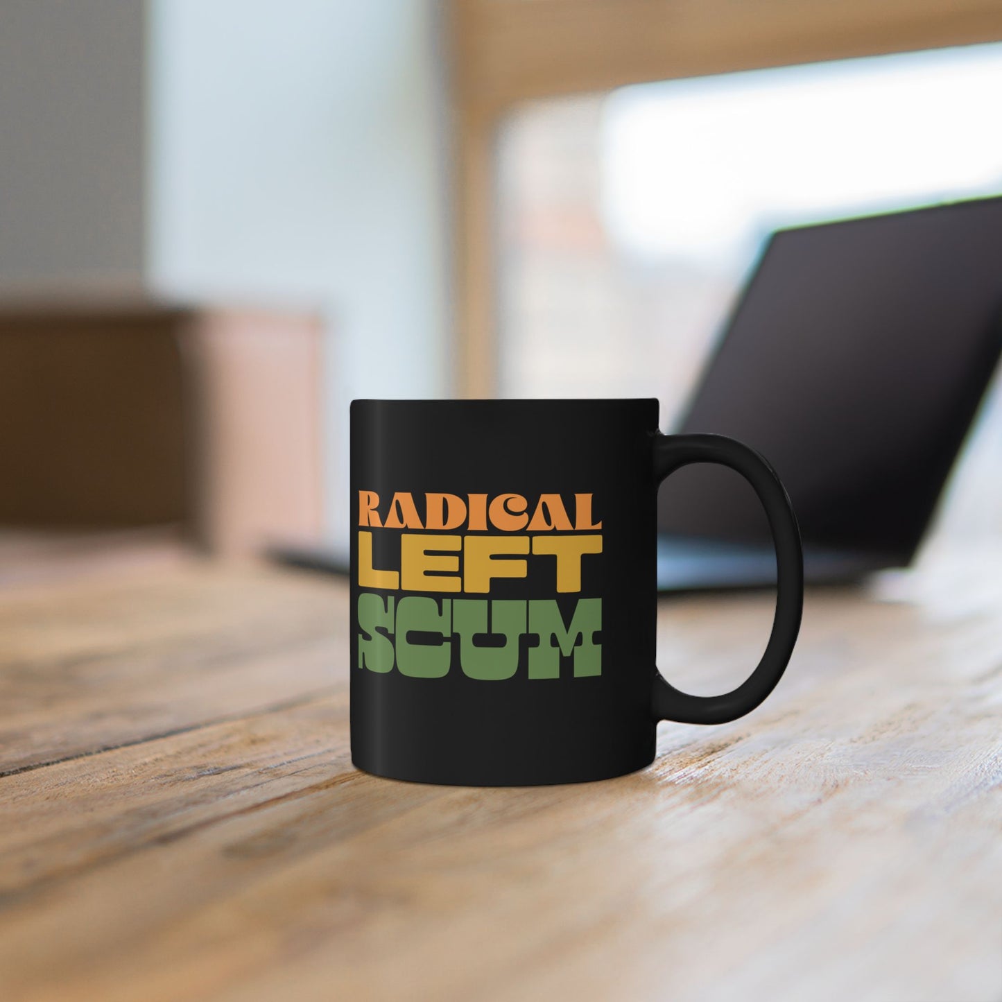 Radical Left Scum Mug | Political Humor Black Ceramic Coffee Cup, Leftist Liberal Retro Anti-Trump Protest Mugs 11 Ounce
