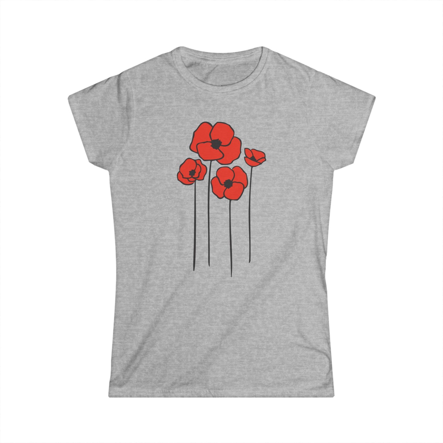 Poppies Floral Ladies Soft Cotton T-shirt Women's Tee with Cute Poppy Flower Design - Spring Garden Gifts for Her