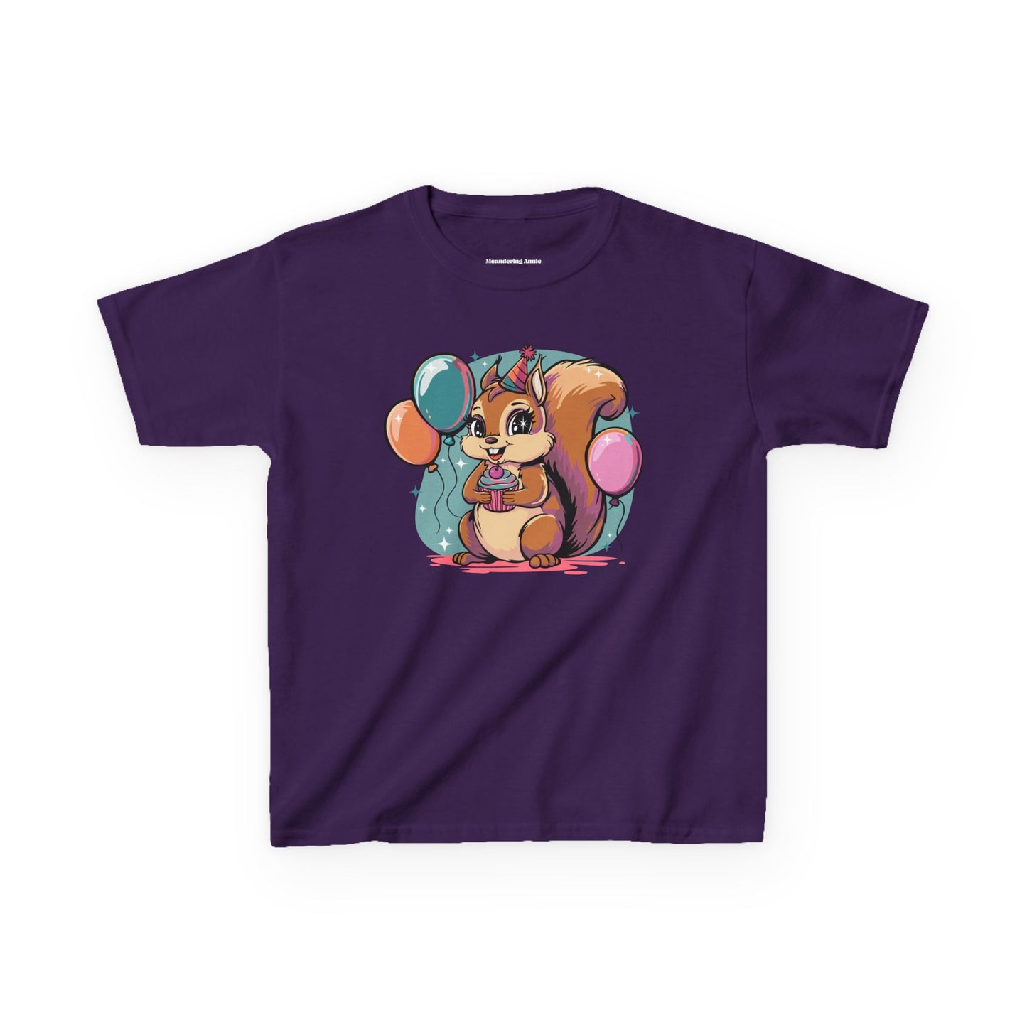 Happy Birthday Party Squirrel Kids T-shirt Squirrels Balloons Cupcake Short Sleeve Tee Celebration B-day Childrens Youth Girls