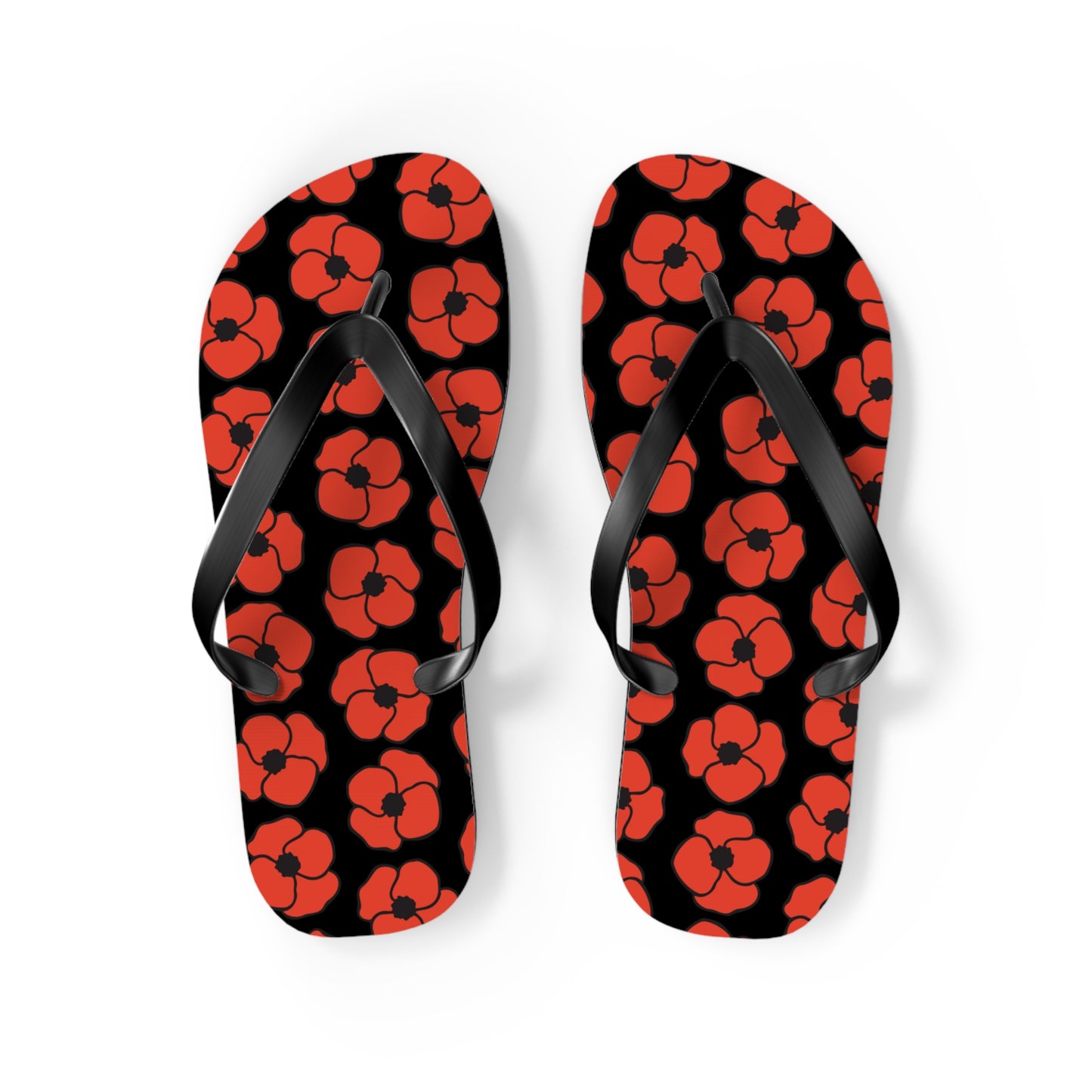 Floral Poppies Flip Flops - Poppy Flowers Spring Summer Sandals, Beach Footwear, Vacation Essentials, Outdoor Relaxation, Gift for Her