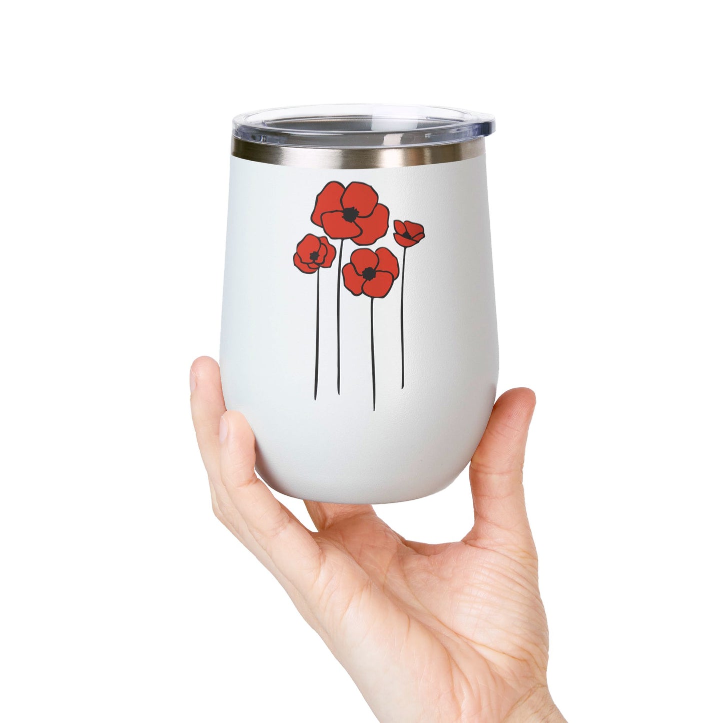 Poppy Flower Wine Tumbler, Floral Poppies Wine Glass, Botanical Drinkware, Unique Gift for Wine Lovers, Garden Theme Cup