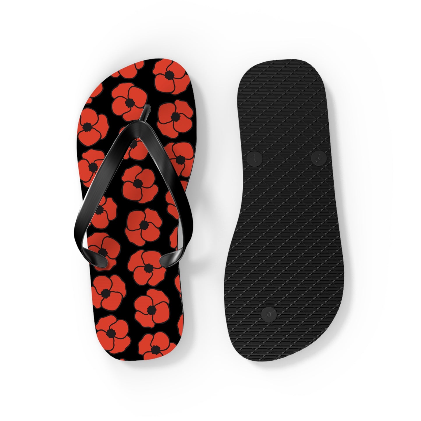 Floral Poppies Flip Flops - Poppy Flowers Spring Summer Sandals, Beach Footwear, Vacation Essentials, Outdoor Relaxation, Gift for Her