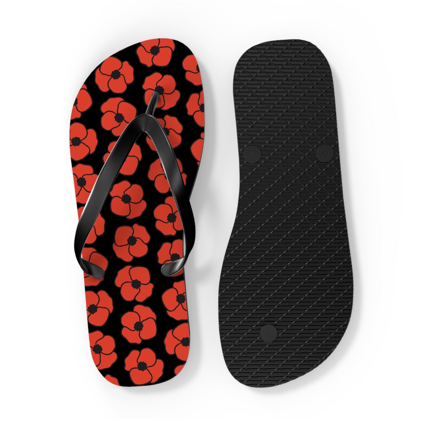 Floral Poppies Flip Flops - Poppy Flowers Spring Summer Sandals, Beach Footwear, Vacation Essentials, Outdoor Relaxation, Gift for Her