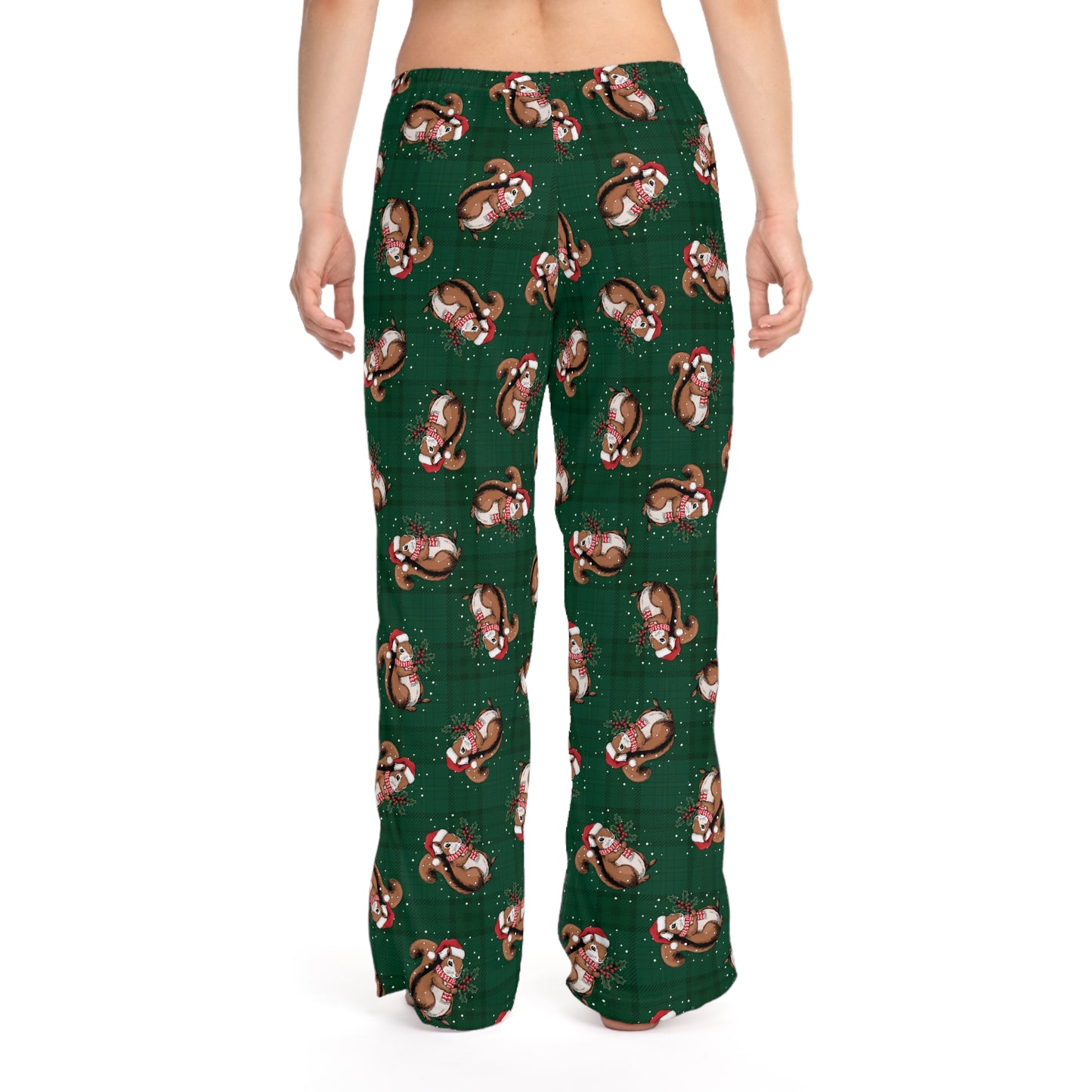 Christmas Squirrels Women's Christmas Pajama Pants, Santa Squirrel Plaid PJ Bottoms, Cozy Winter Loungewear, Matching Holiday Sleepwear