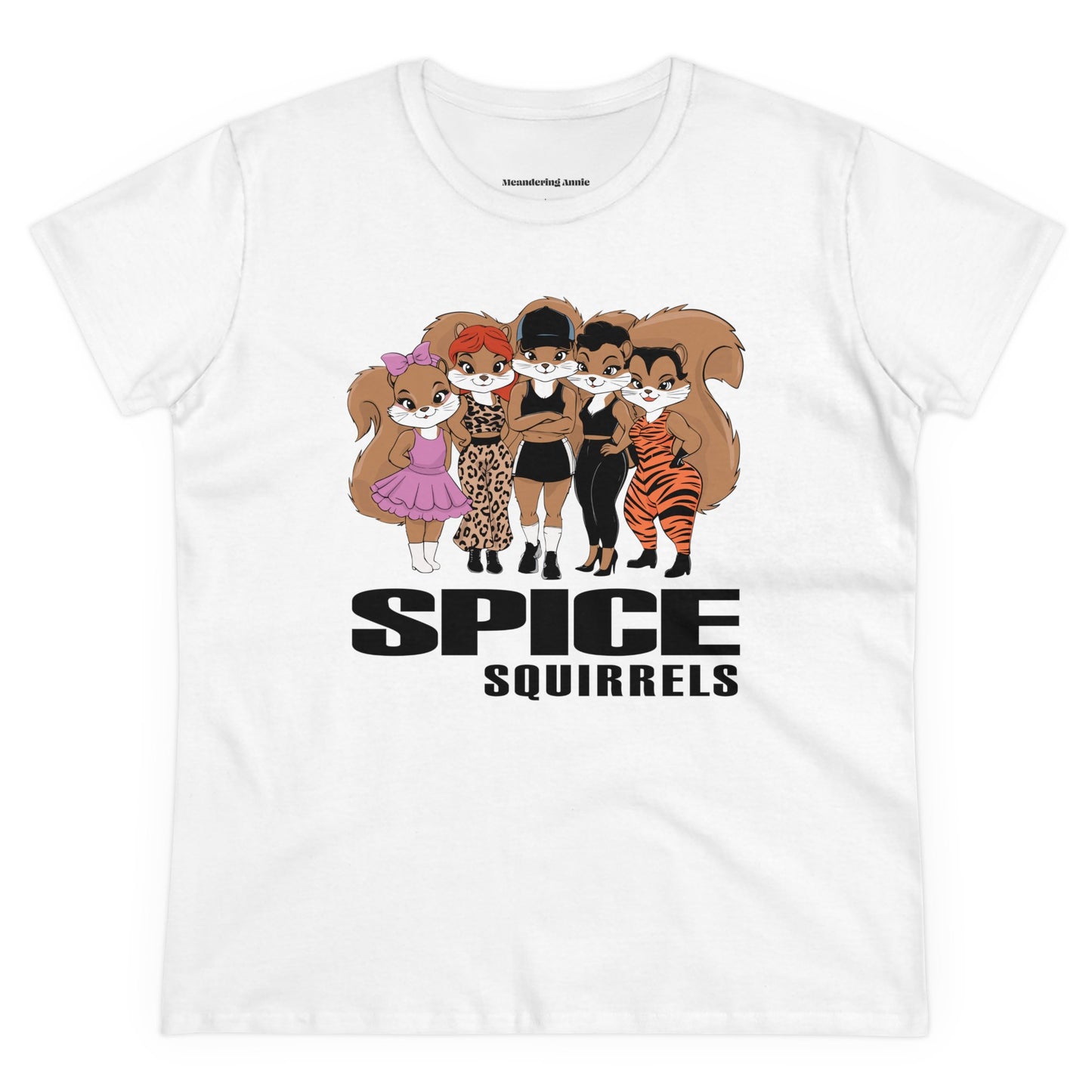 Spice Squirrels Semi-Fitted Ladies T-shirt Women's Midweight Cotton Tee with Funny Parody Squirrel Print
