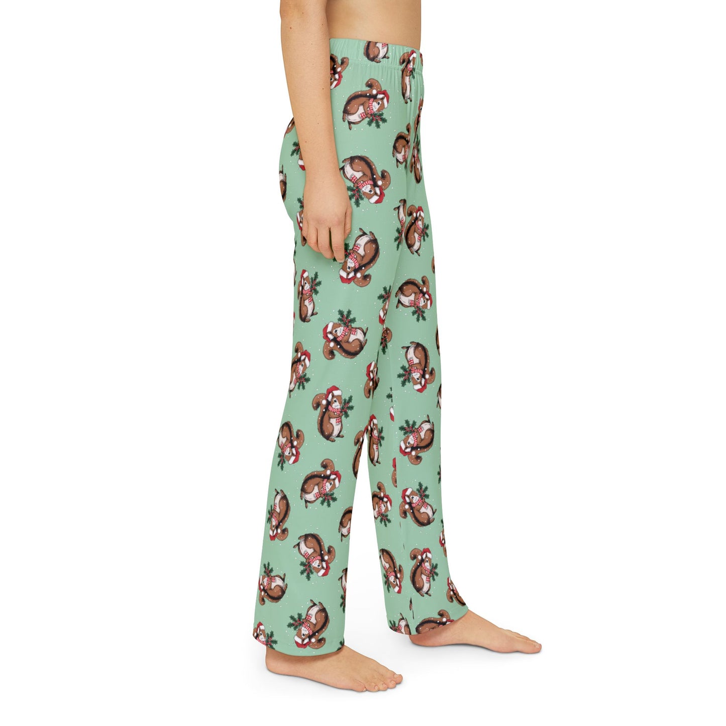 Christmas Squirrel Kid's Pajama Pants, Festive Holiday Xmas Santa Squirrels Children's Pajamas, Boys Girls Pajama Bottoms