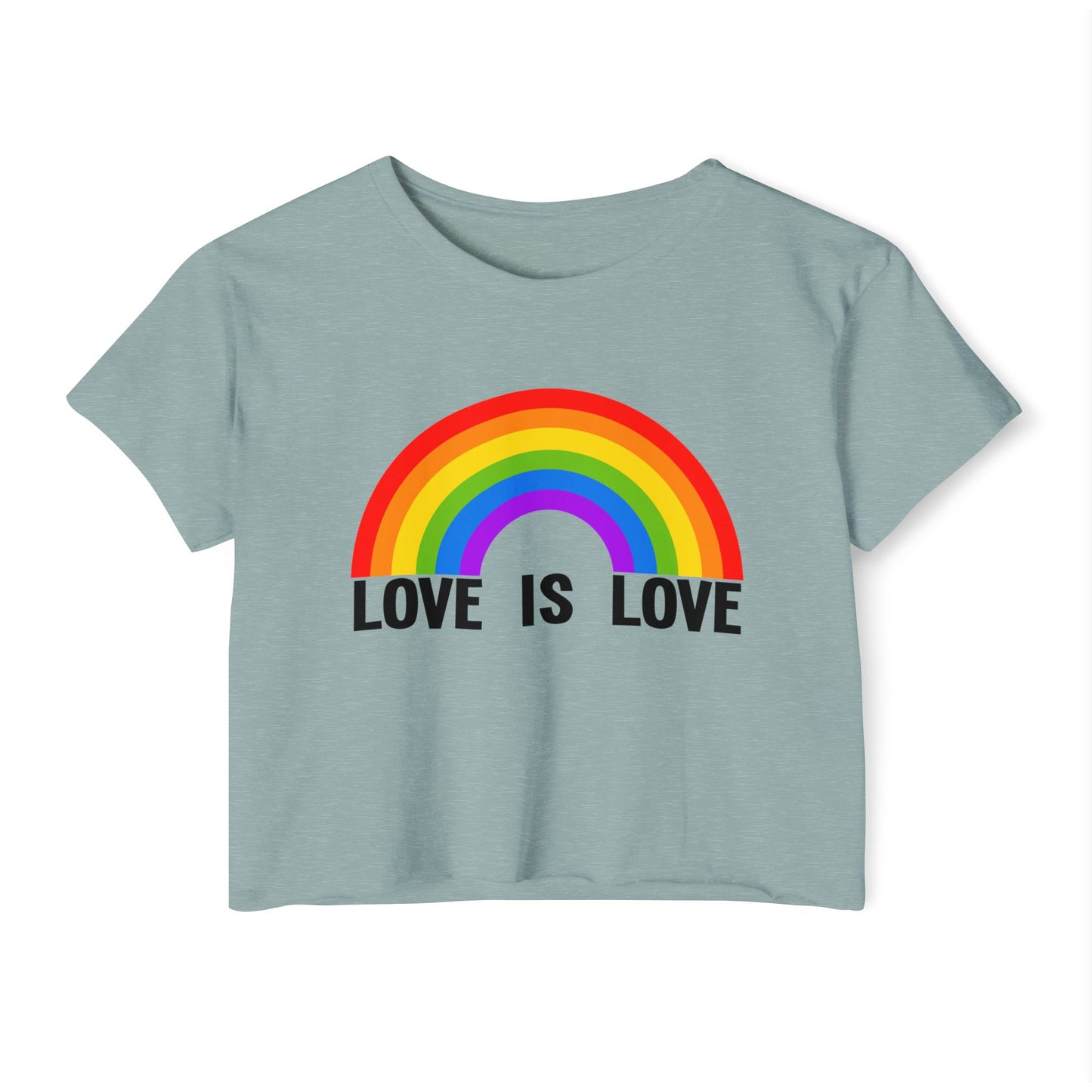 Love Is Love Rainbow Crop Top, Womens LGBTQIA Summer Pride Festival Cropped Tee, Lesbian Gay Queer Ally Apparel Scissors