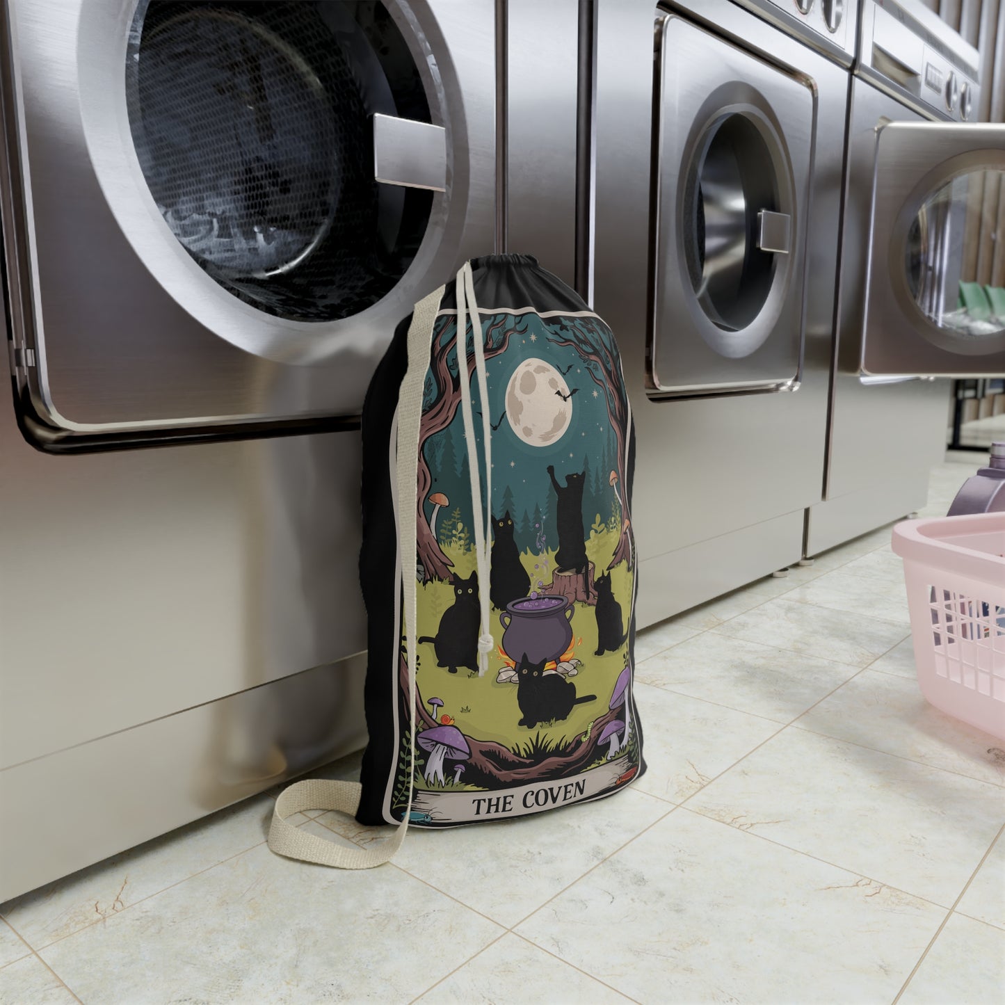 Witchy Cats Coven Laundry Bag, Tarot Card Cat Tote, Magic Gothic Storage Bag, Pagan Gift, Halloween Decor, Witch Dorm Room Accessories