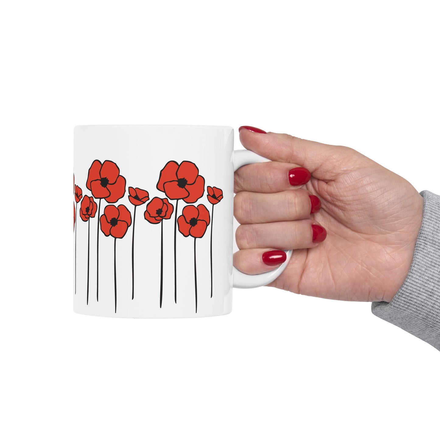 Red Poppy Flowers Ceramic Mug 11oz, Floral Poppies Coffee Cup, Nature Design Tea Mugs, Gift for Gardener, Mother's Day Gift