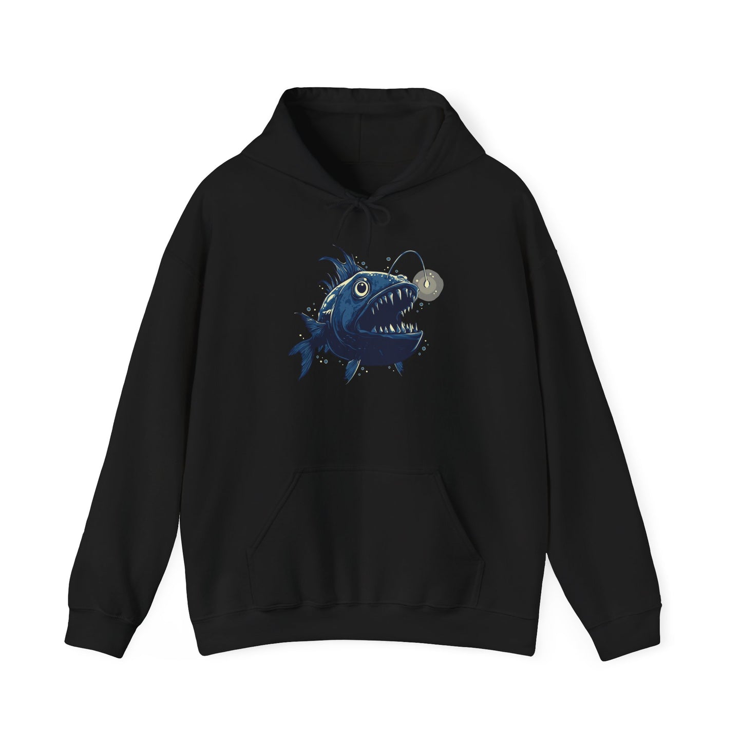 Deep Sea Anglerfish Glow Hoodie, Ocean Life Angler Fish Bioluminescent Lure Hooded Sweatshirt - Mens Womens Unisex