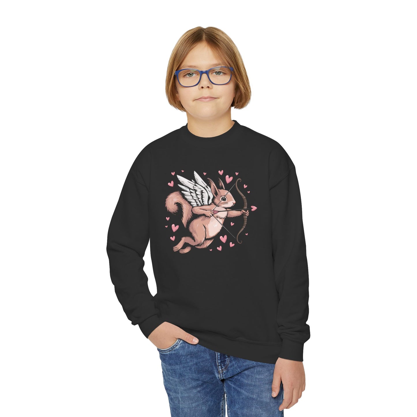 Cupid Squirrel Valentine's Day Kids Sweatshirt, Love Heart Tee, Valentine Cupid Arrow Squirrels Crewneck Sweater Unisex Valentine's Gifts
