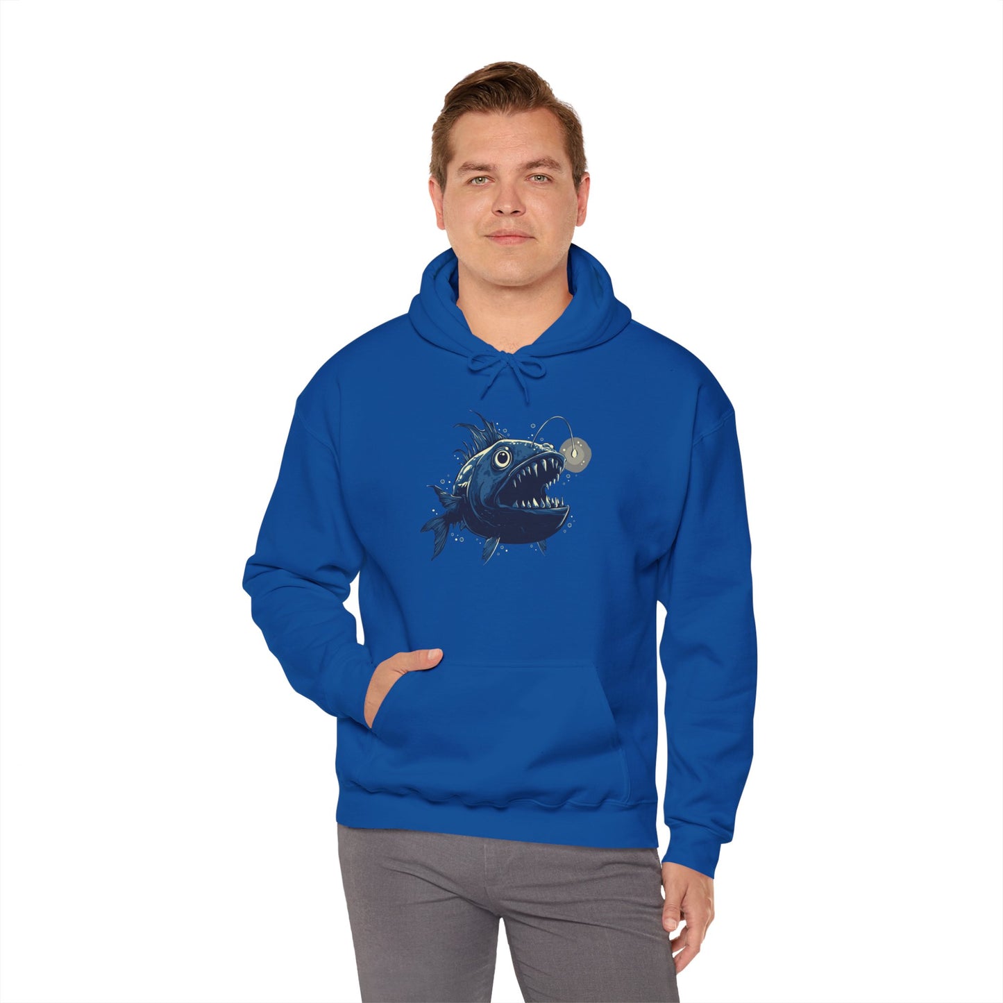 Deep Sea Anglerfish Glow Hoodie, Ocean Life Angler Fish Bioluminescent Lure Hooded Sweatshirt - Mens Womens Unisex