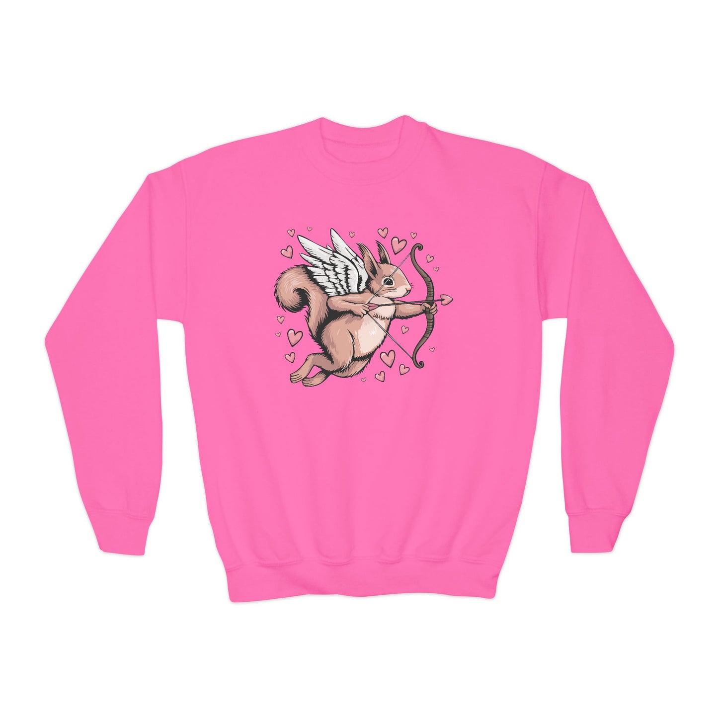 Cupid Squirrel Valentine's Day Kids Sweatshirt, Love Heart Tee, Valentine Cupid Arrow Squirrels Crewneck Sweater Unisex Valentine's Gifts