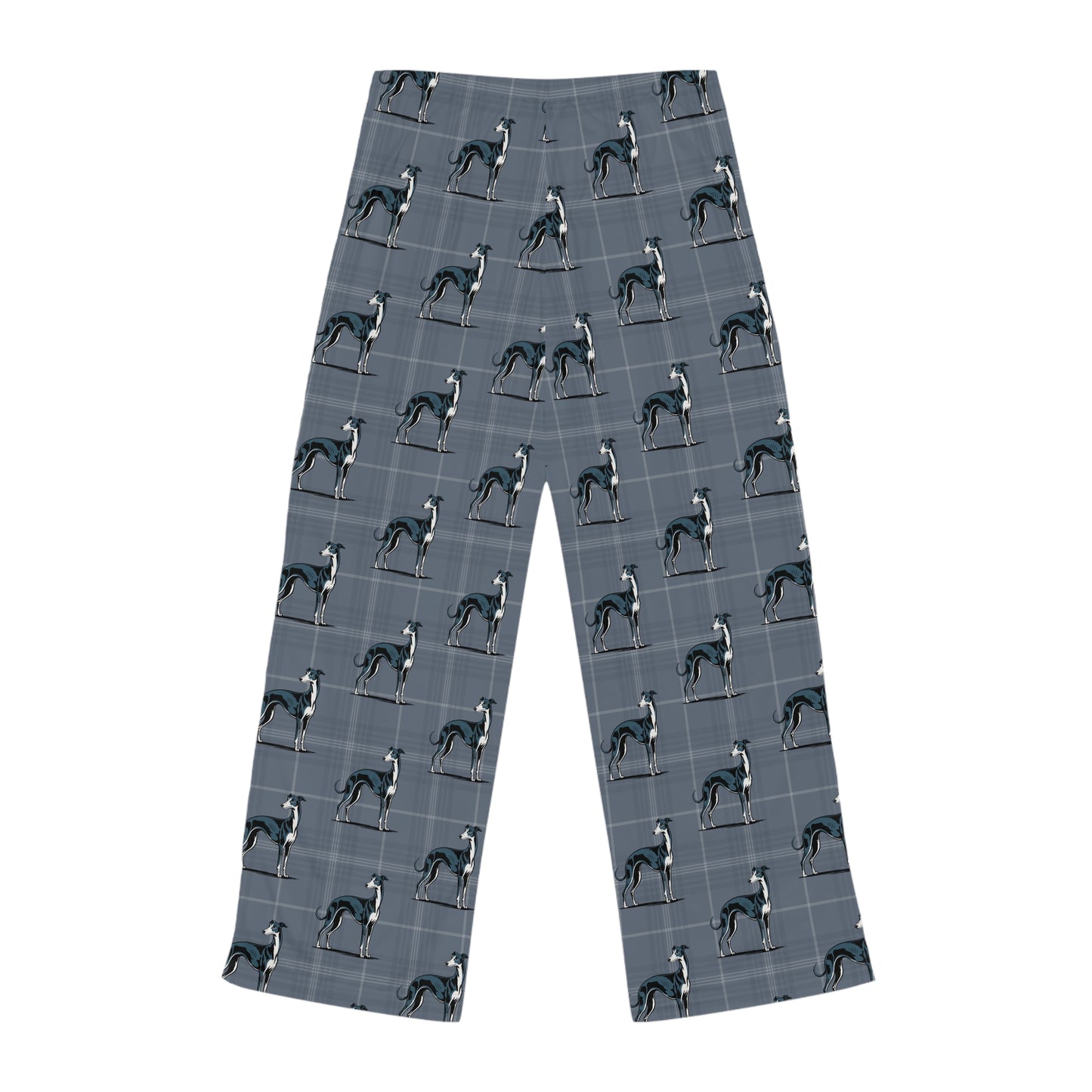 Greyhound Dogs Pajama Pants | Women's Blue-Grey Plaid Dog Print Lounge Pajamas PJ Bottoms, Loungewear Sleepwear