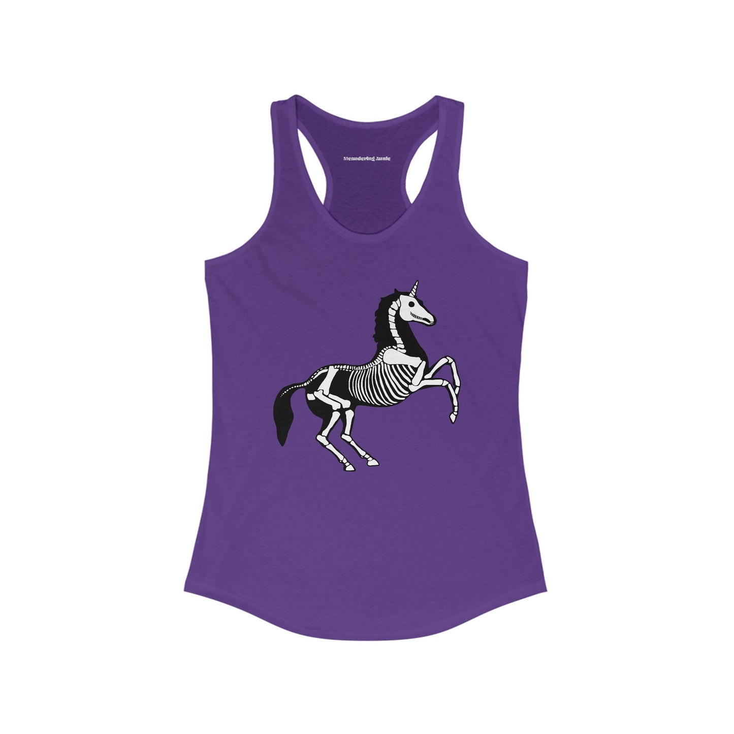Skeleton Unicorn Women's Racerback Tank Top with Halloween Gothic Unicorns Skeleton Print Sleeveless Shirt - Spooky Fall Apparel