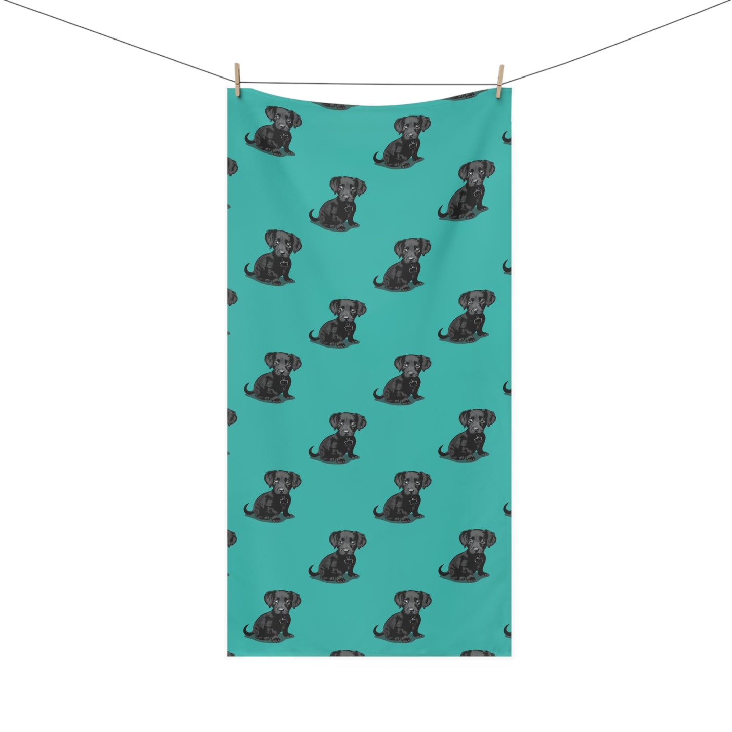 Beach Towel Chiweenie Puppy Dog Pattern Print, Chihuahua Dachshund Mix Dogs Aqua Teal Mink-Cotton Bath Towel, Dog Lovers Pet Owners Gifts