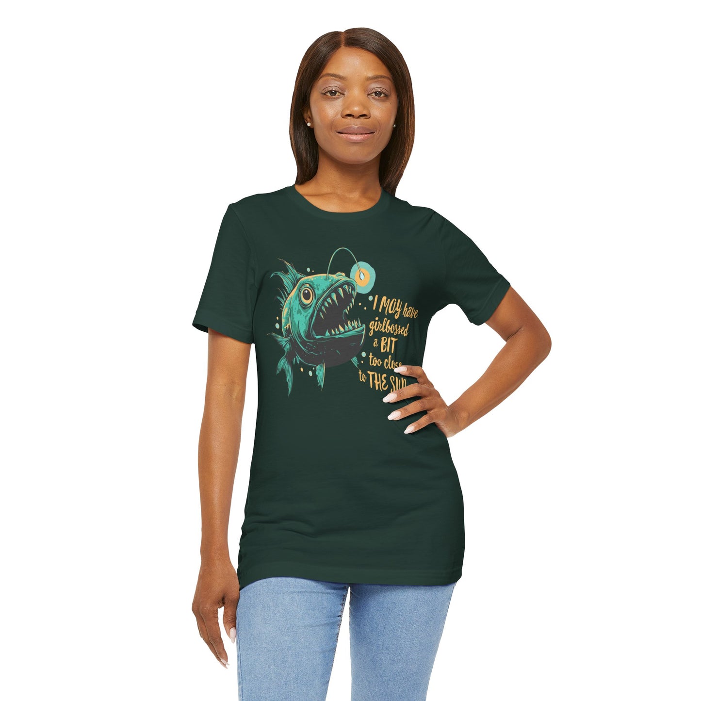 Deep Sea Anglerfish Girlbossed Too Close To The Sun T-shirt, Angler Fish Lure Glow Graphic Tee Ocean Aquatic Creatures
