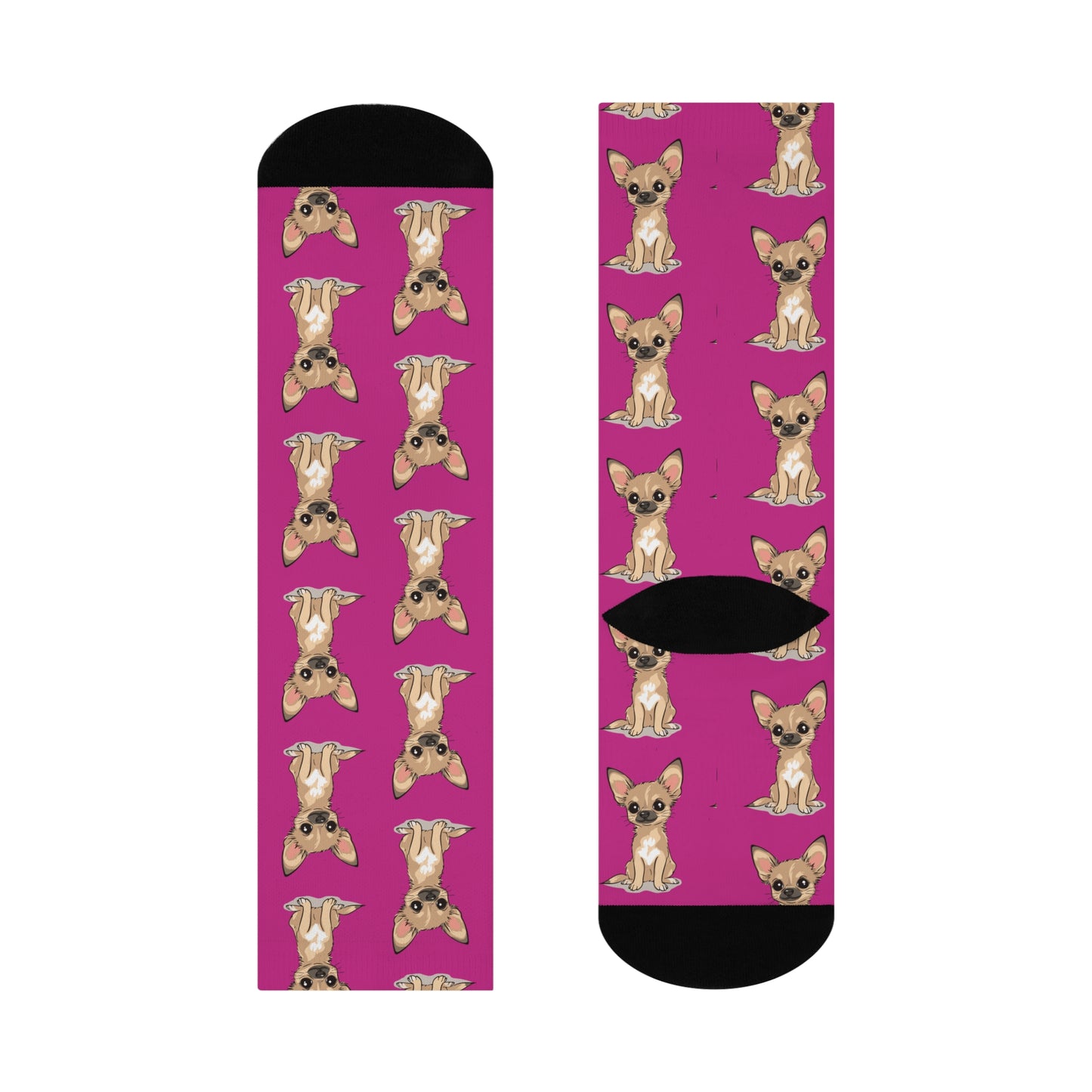 Pink Twila Chihuahua Puppy Dog Pattern Cushioned Crew Socks With Cute Tan Doggy Chihuahuas Dogs Pet Print