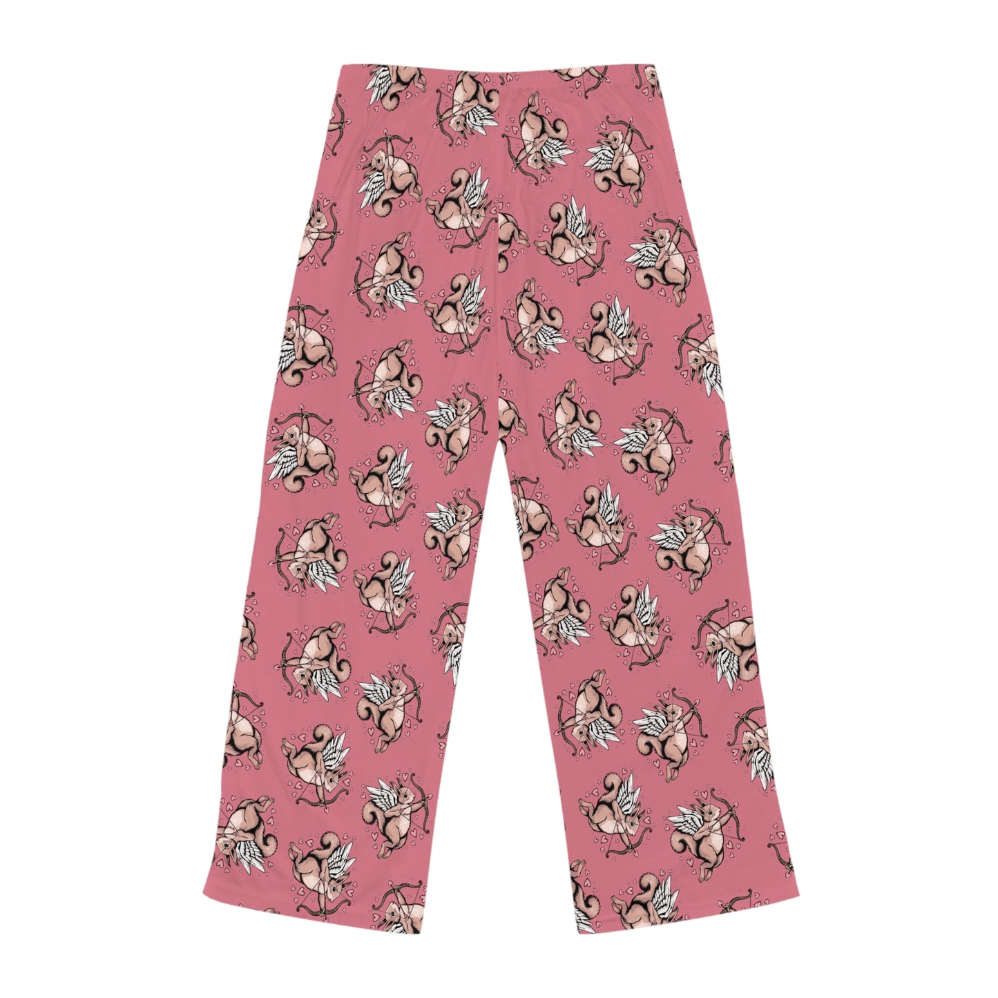 Cupid Squirrel Valentine's Day Women's Pajama Pants, Holiday Valentine Cupid Arrow Squirrels Pink Drawstring Pajamas, Ladies Pajama Bottoms