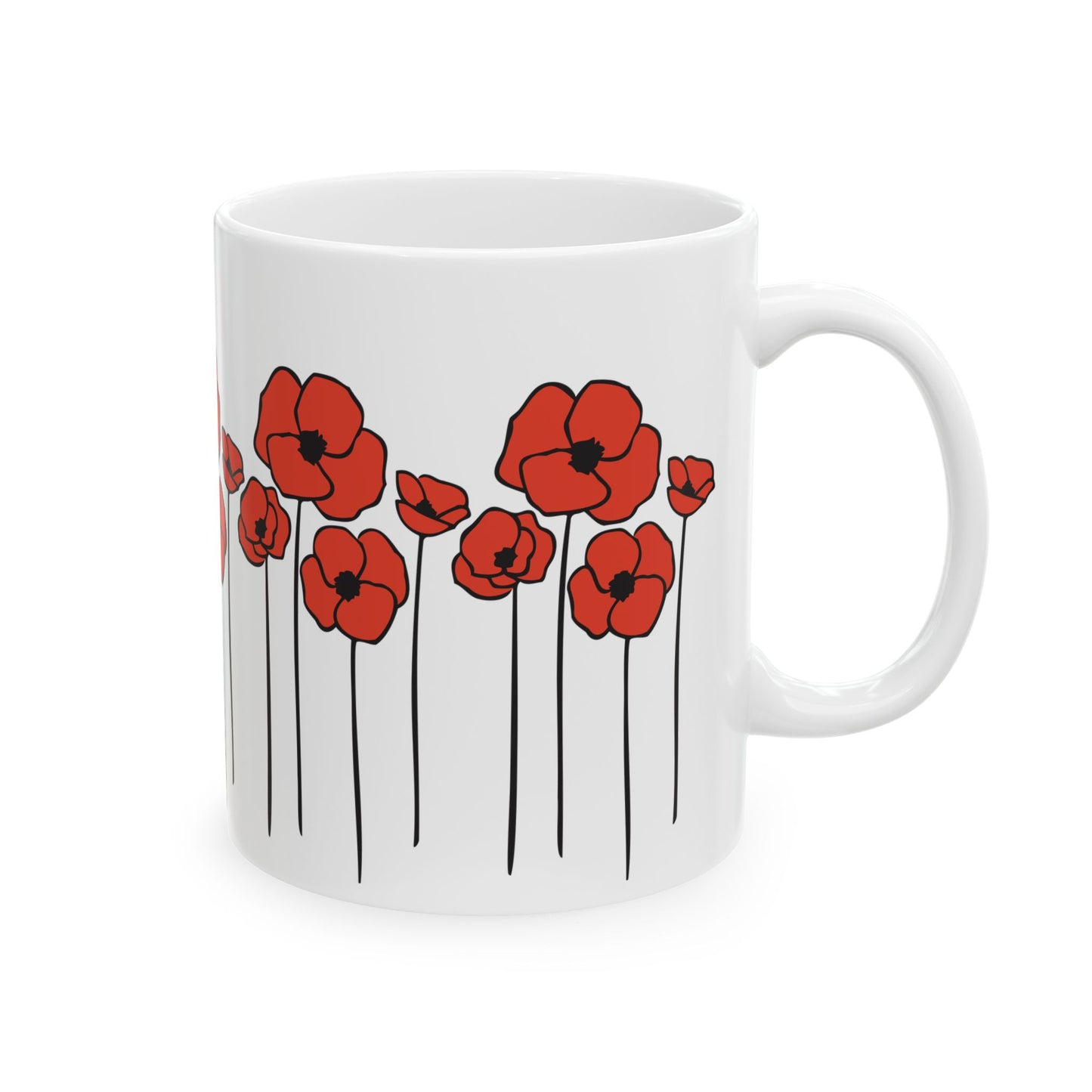 Red Poppy Flowers Ceramic Mug 11oz, Floral Poppies Coffee Cup, Nature Design Tea Mugs, Gift for Gardener, Mother's Day Gift
