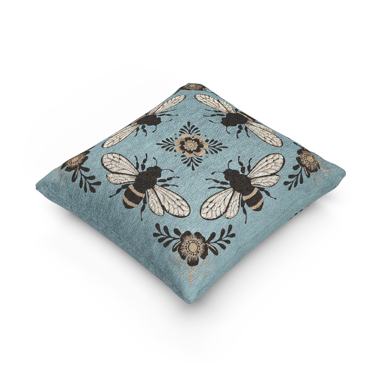Bees & Flowers Botanical Decorative Pillow, Floral Bee Design - Woven Cushion, Home Decor, Throw Pillows, Living Room Four Bee Pattern