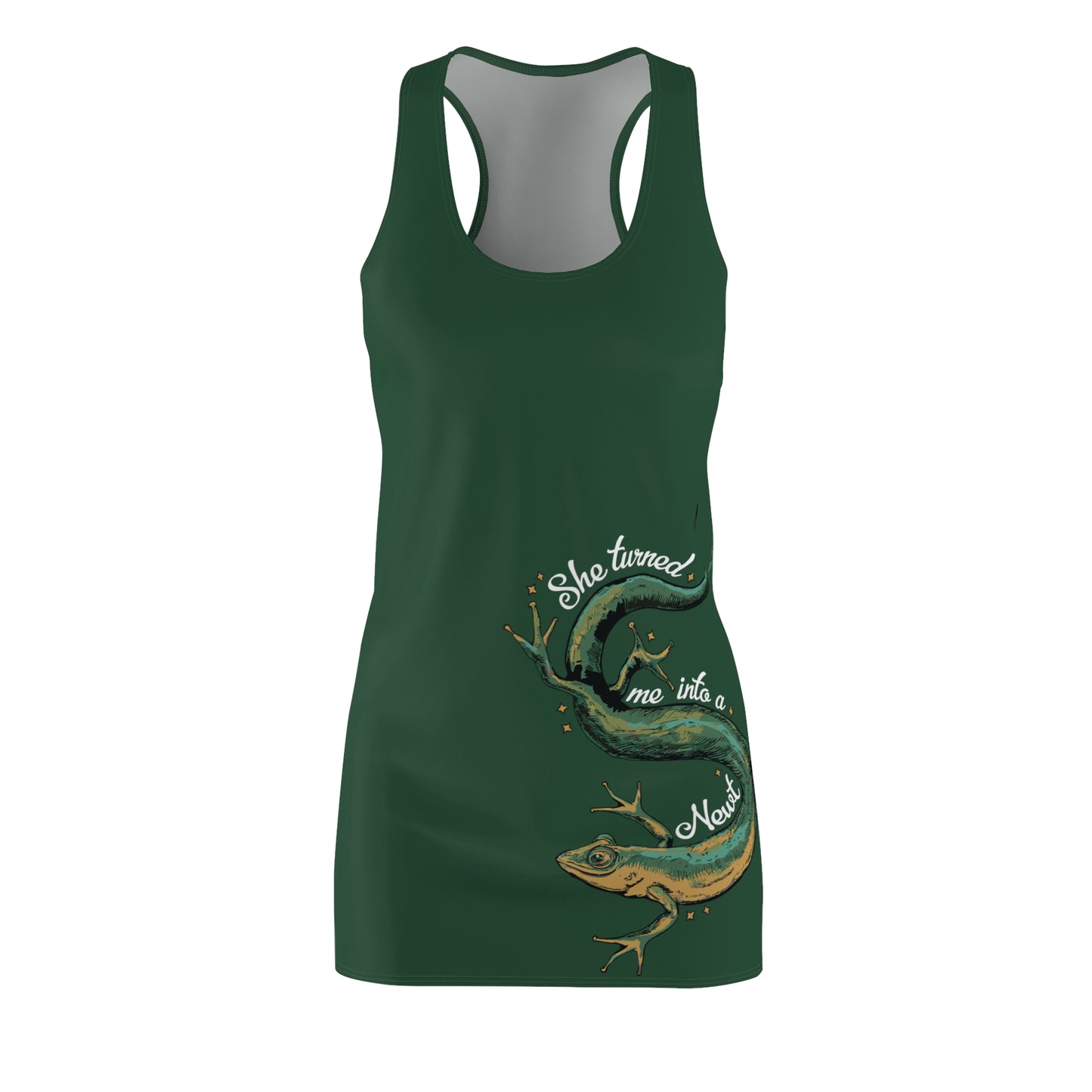She Turned Me Into A Newt Women's Racerback Dress, Green Summer Tank Top Dress