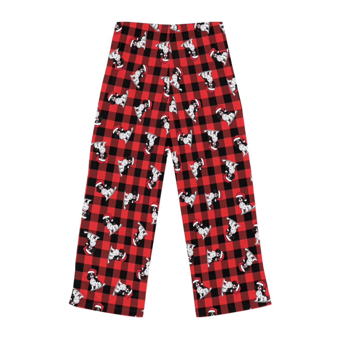 Cavalier King Charles Spaniel Dog Womens Christmas Pajama Pants, Santa Dogs Red PJ Bottoms, Loungewear