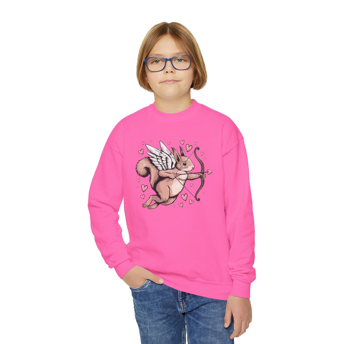 Cupid Squirrel Valentine's Day Kids Sweatshirt, Love Heart Tee, Valentine Cupid Arrow Squirrels Crewneck Sweater Unisex Valentine's Gifts
