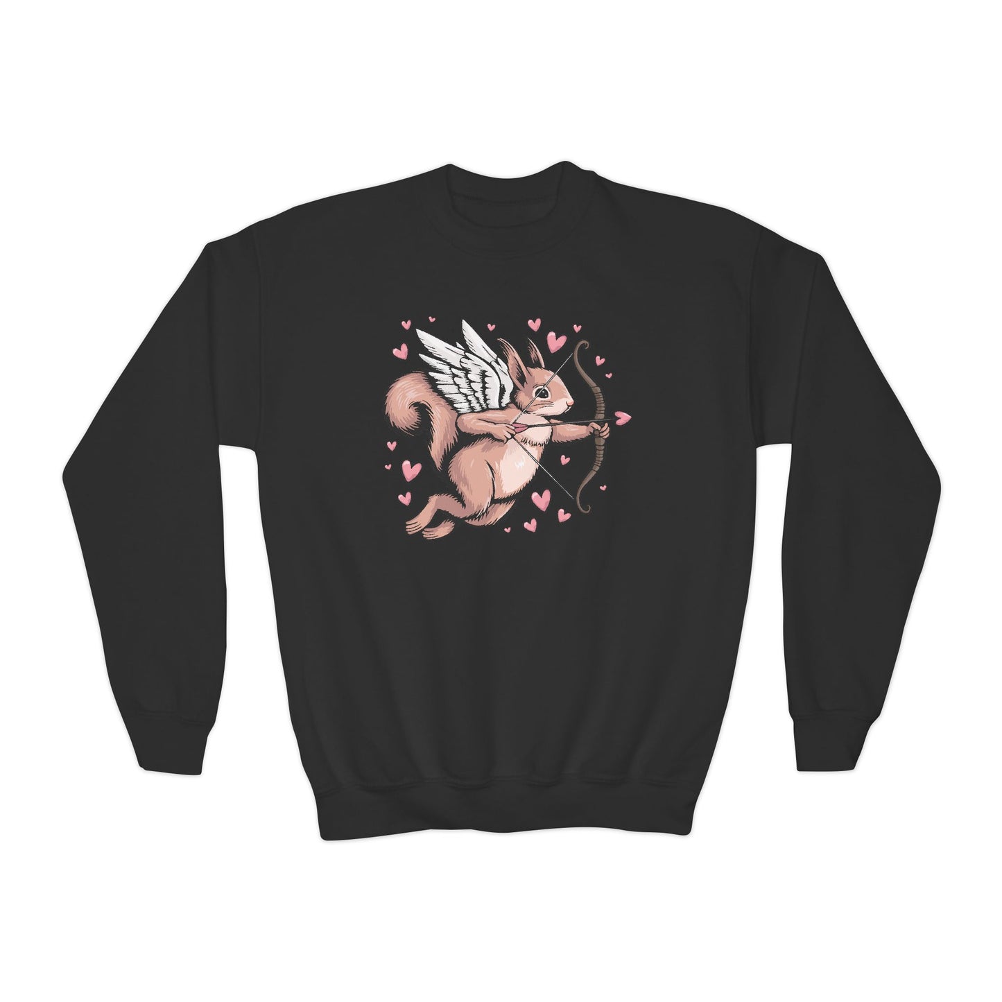Cupid Squirrel Valentine's Day Kids Sweatshirt, Love Heart Tee, Valentine Cupid Arrow Squirrels Crewneck Sweater Unisex Valentine's Gifts