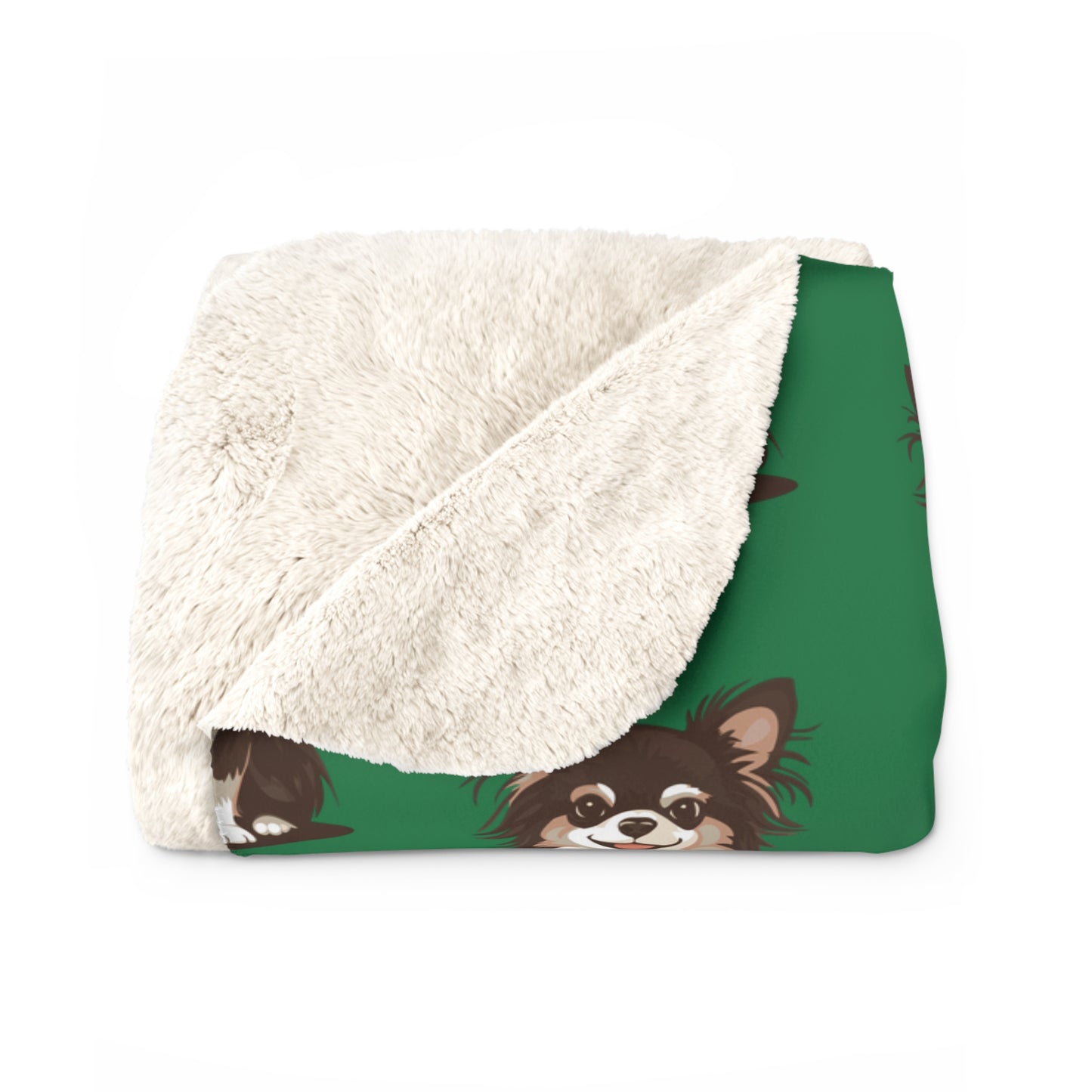Long Haired Chihuahua Dog Green Sherpa Fleece Blanket Cute Doggy Puppy Print, Green Chihuahuas Pattern Throw Blankets Bedding
