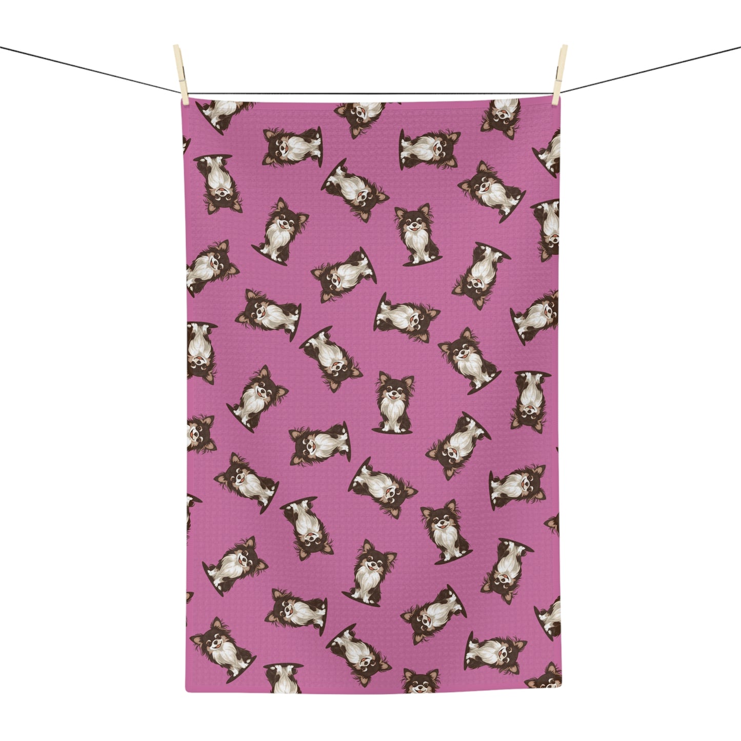 Long Haired Chihuahua Dog Kitchen Hand Towel Microfiber Pink Tea Towel with Fluffy Long Coat Chihuahuas Puppy Dogs Pattern