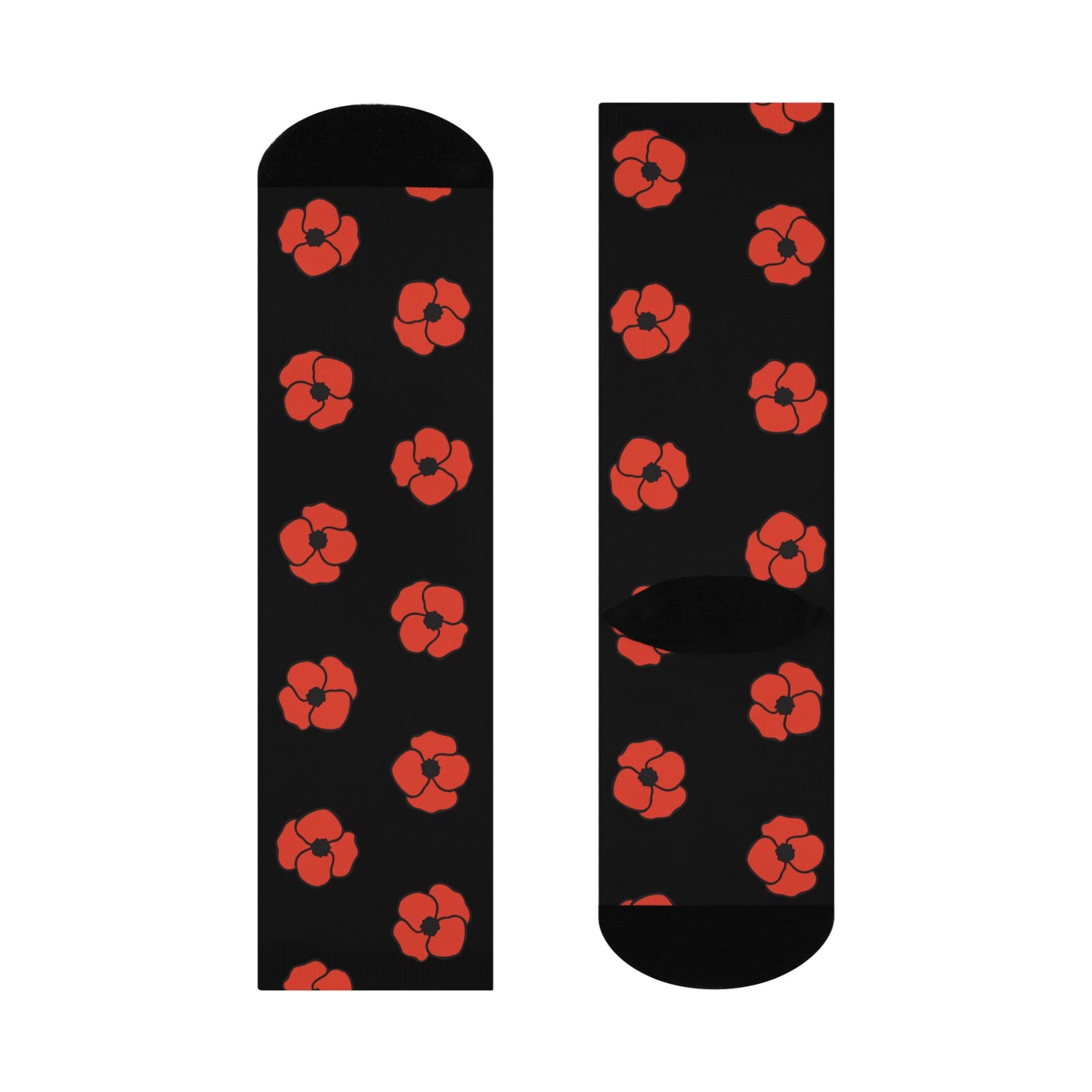 Black & Red Poppies Socks, Floral Patterned Crew Socks, Poppy Print Accessories, Gifts for Women and Plant Lovers - One Size