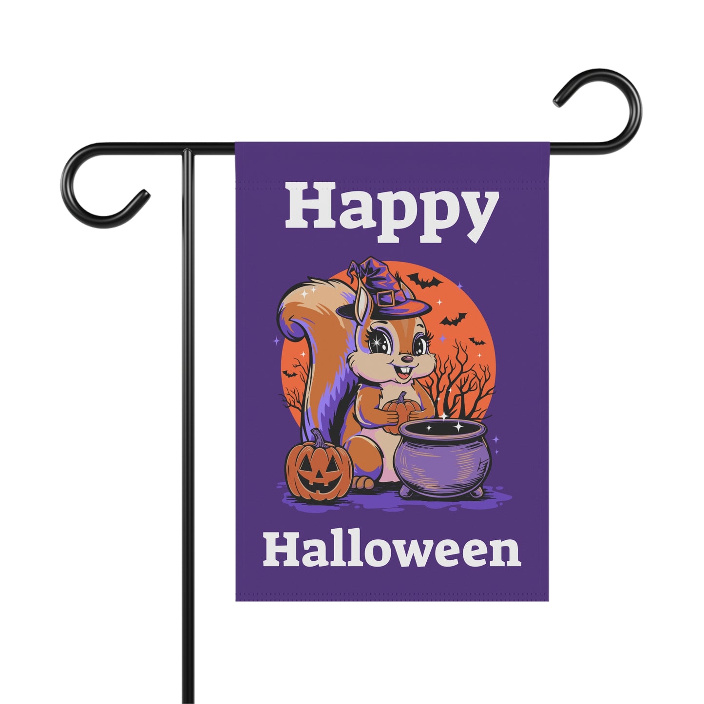 Happy Halloween Witchy Squirrel Yard Banner Flag, Halloween Witch Squirrels Pumpkin Cauldron & Bats, Spooky Magical Home Decorations