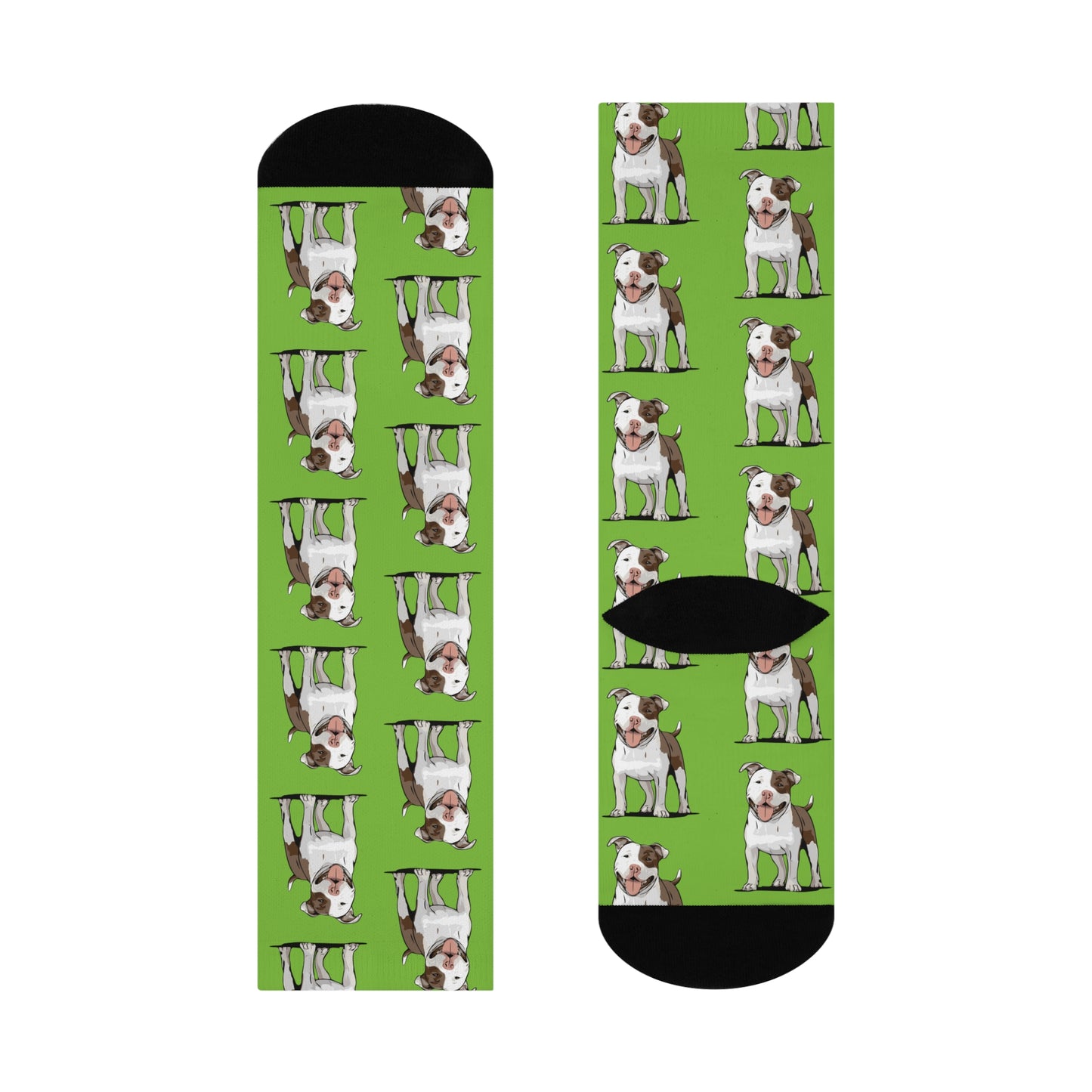 Pitbull Dog Green Cushioned Crew Socks, Cute Pit Bull Terrier Dogs Pet Pattern Novelty Socks, Mens Womens Unisex Socks One Size