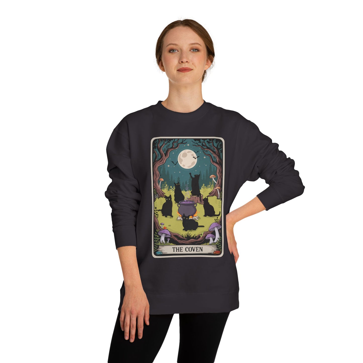 Tarot Card Coven Witchy Black Cats Sweatshirt, Goth Cat Long Sleeve Top, Witchy Halloween Sweatshirts