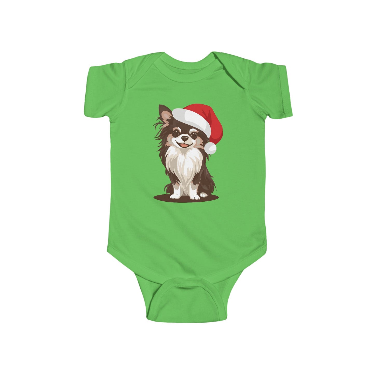 Christmas Long Haired Chihuahua Dog Baby One Piece, Festive Holiday Xmas Santa Dogs Infant Bodysuit, Clothes For Babies