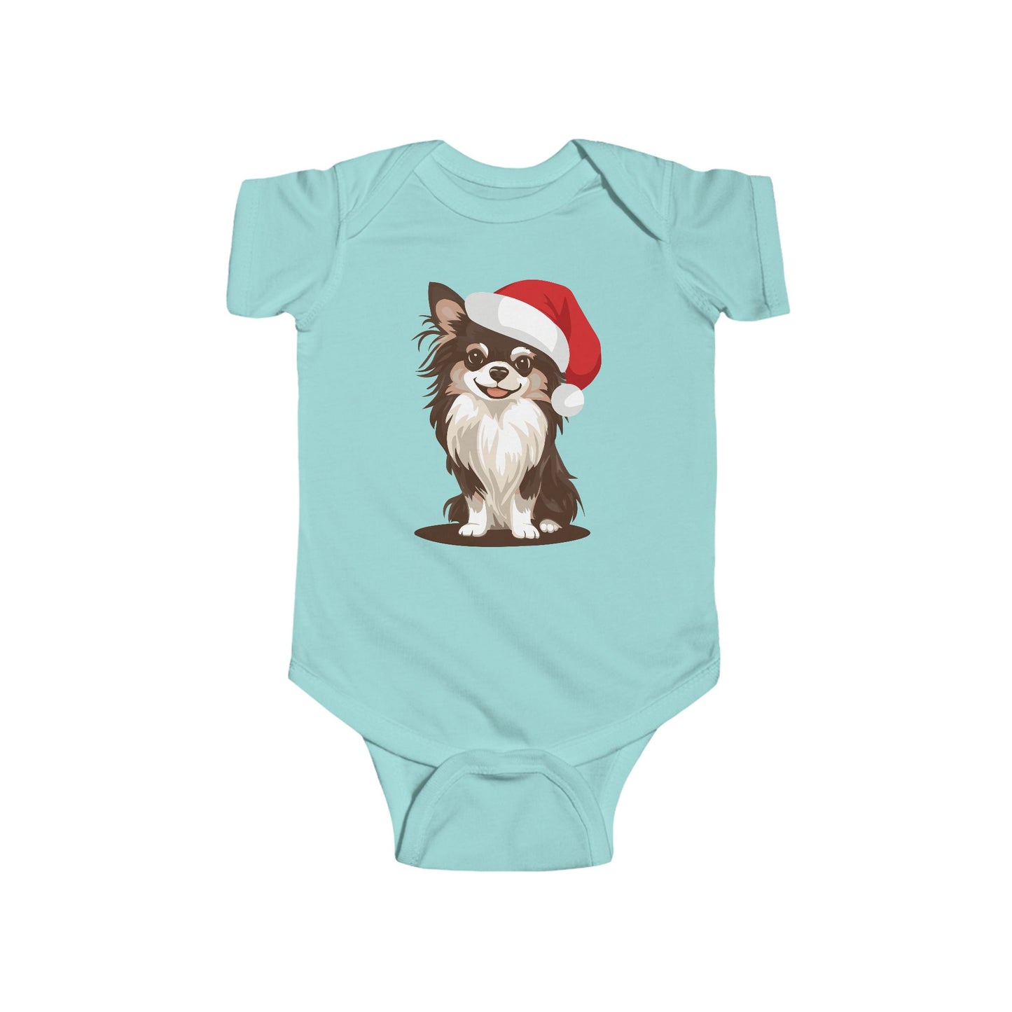 Christmas Long Haired Chihuahua Dog Baby One Piece, Festive Holiday Xmas Santa Dogs Infant Bodysuit, Clothes For Babies
