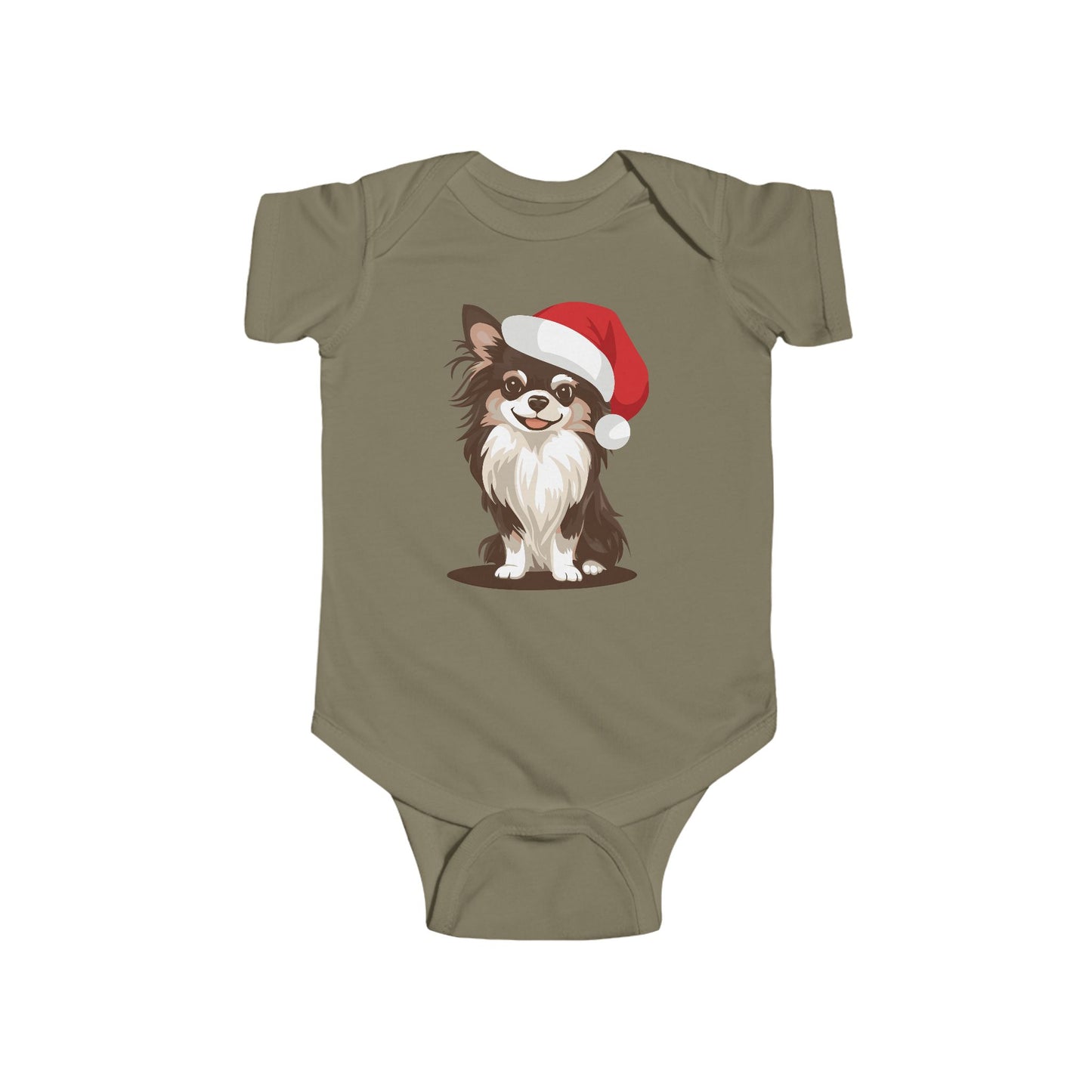 Christmas Long Haired Chihuahua Dog Baby One Piece, Festive Holiday Xmas Santa Dogs Infant Bodysuit, Clothes For Babies