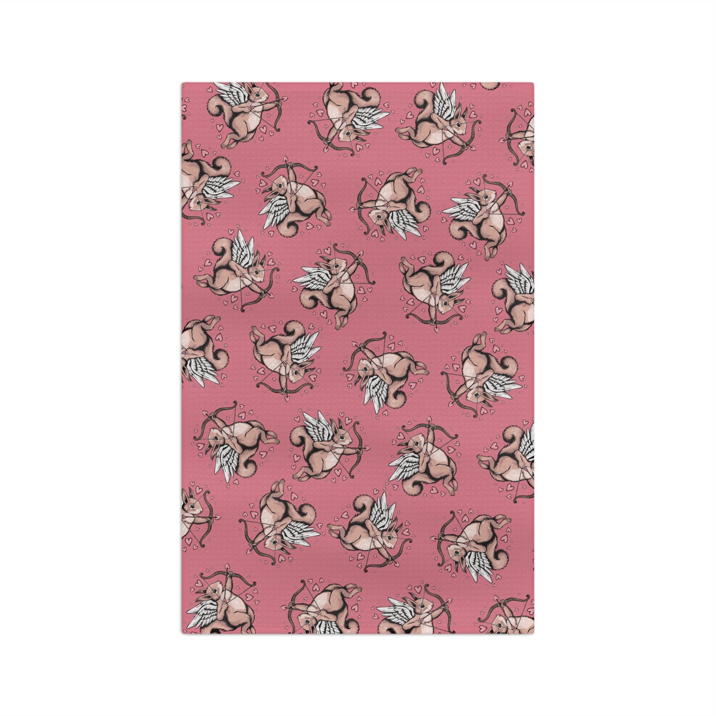 Cupid Squirrel Valentine's Day Pink Microfiber Tea Towel Kitchen Hand Towel with Cupid Arrow Squirrels Seasonal Kitchen Home Decor