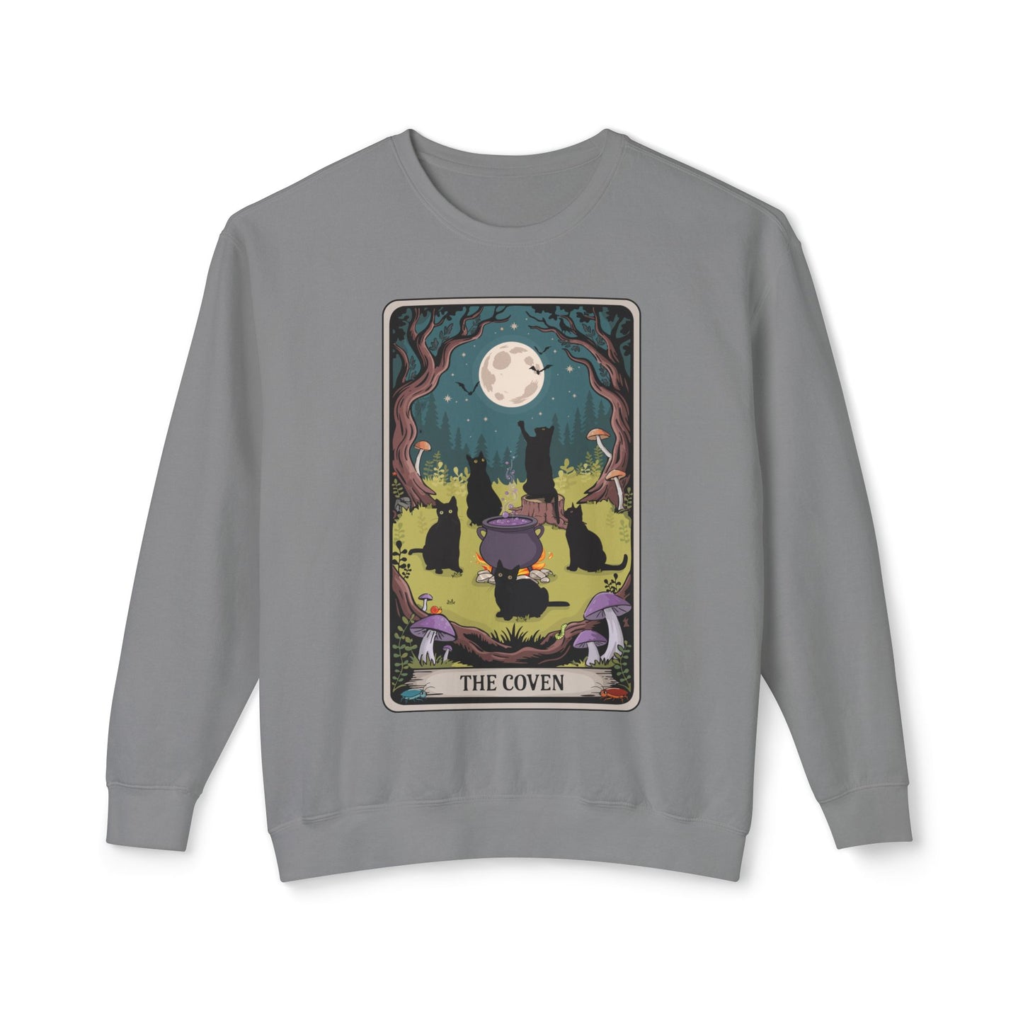 Tarot Card The Coven Witchy Black Cats Crewneck Sweatshirt, Magic Goth Halloween Top, Wicca Cat Lover Gift, Occult Witchcraft Sweatshirts