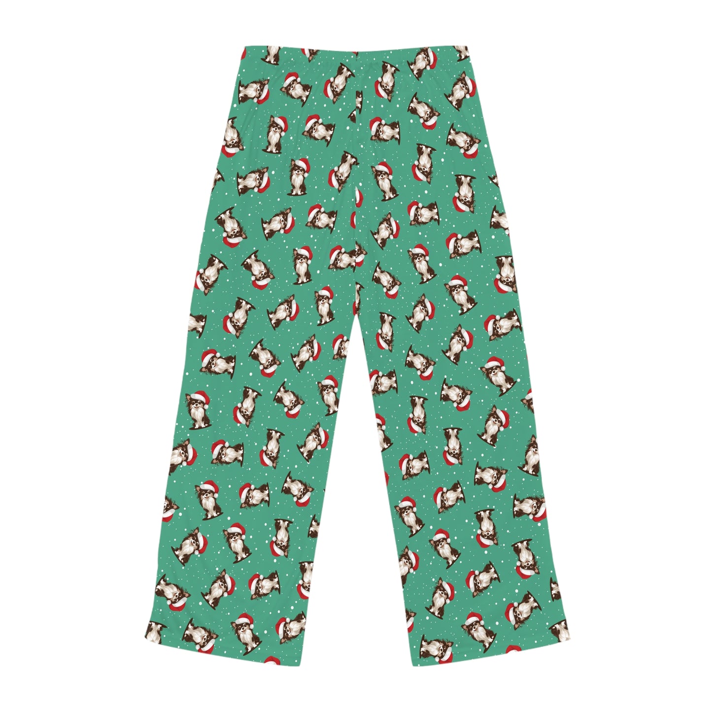 Christmas Long Haired Chihuahua Dog Women's Pajama Pants, Holiday Xmas Dogs In Santa Hat Drawstring Pajamas, Winter Pajama Bottoms