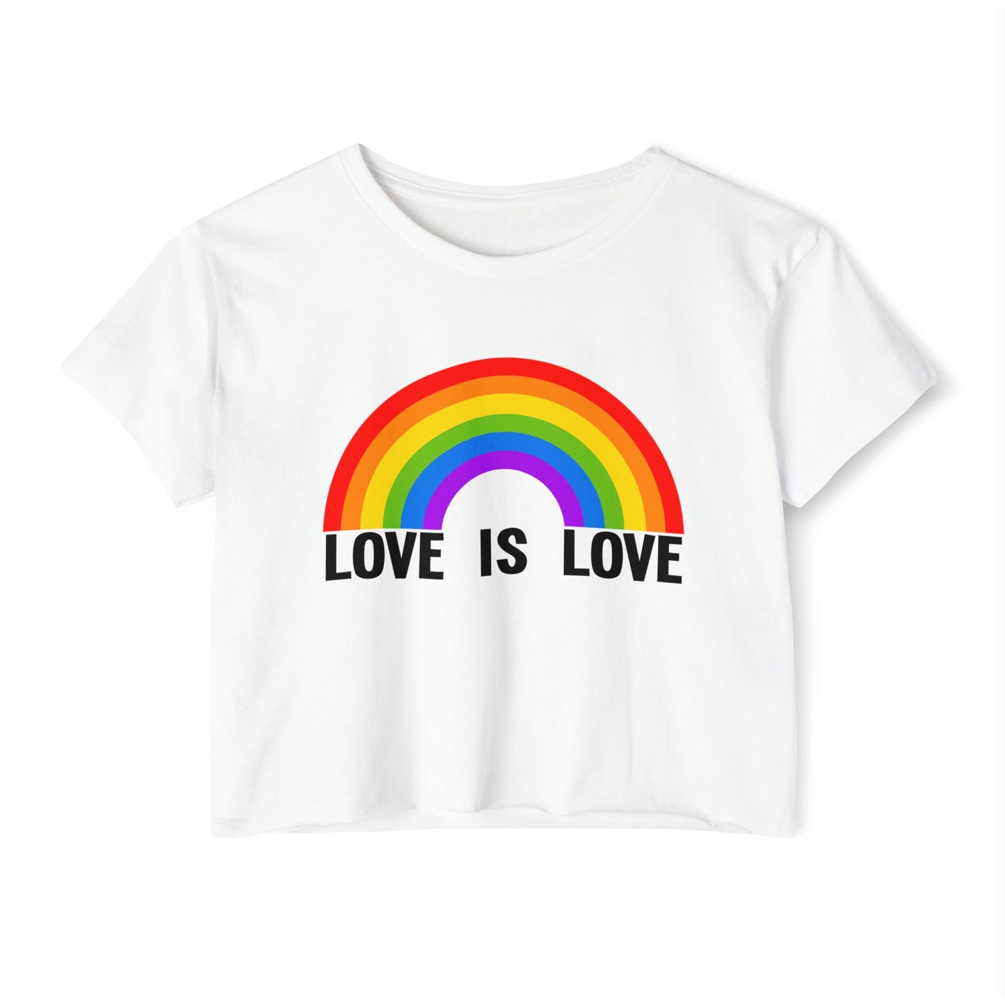 Love Is Love Rainbow Crop Top, Womens LGBTQIA Summer Pride Festival Cropped Tee, Lesbian Gay Queer Ally Apparel Scissors