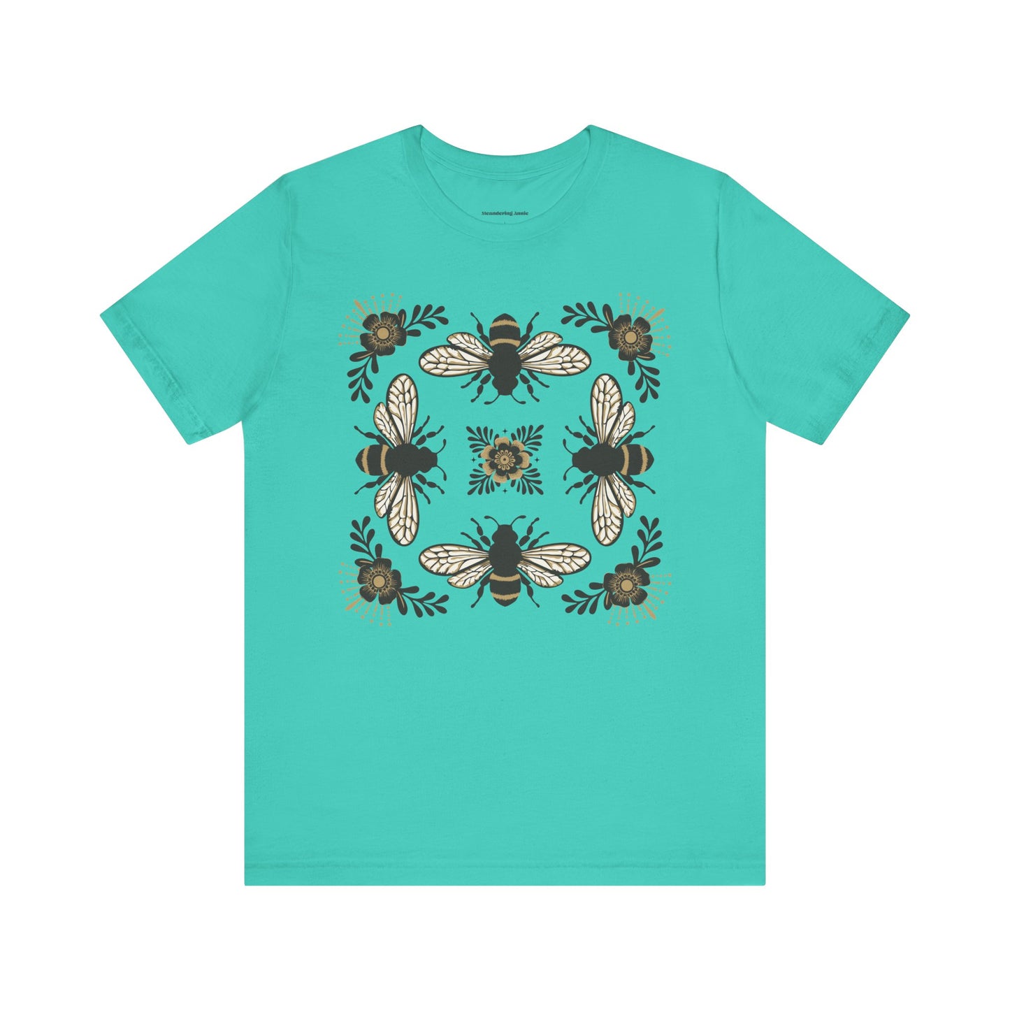 Bees & Flowers Botanical T-Shirt, Nature Lover Tee, Garden Gift for Women, Spring Summer Ladies Top, Tee with Four Bees Floral Graphic