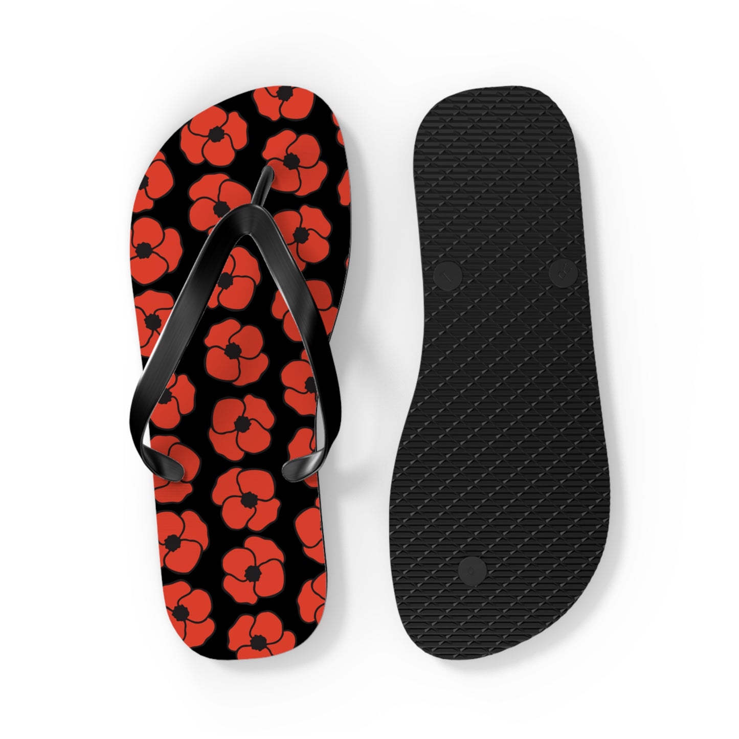 Floral Poppies Flip Flops - Poppy Flowers Spring Summer Sandals, Beach Footwear, Vacation Essentials, Outdoor Relaxation, Gift for Her