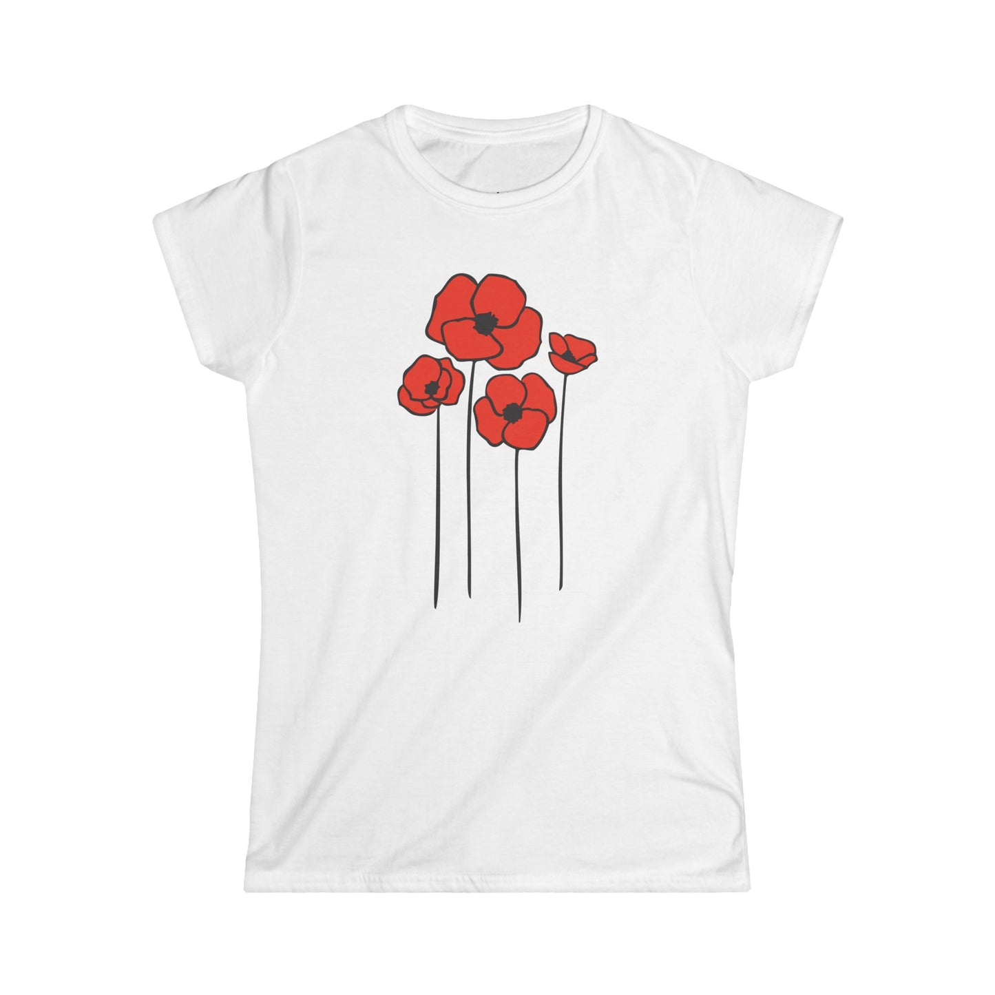 Poppies Floral Ladies Soft Cotton T-shirt Women's Tee with Cute Poppy Flower Design - Spring Garden Gifts for Her