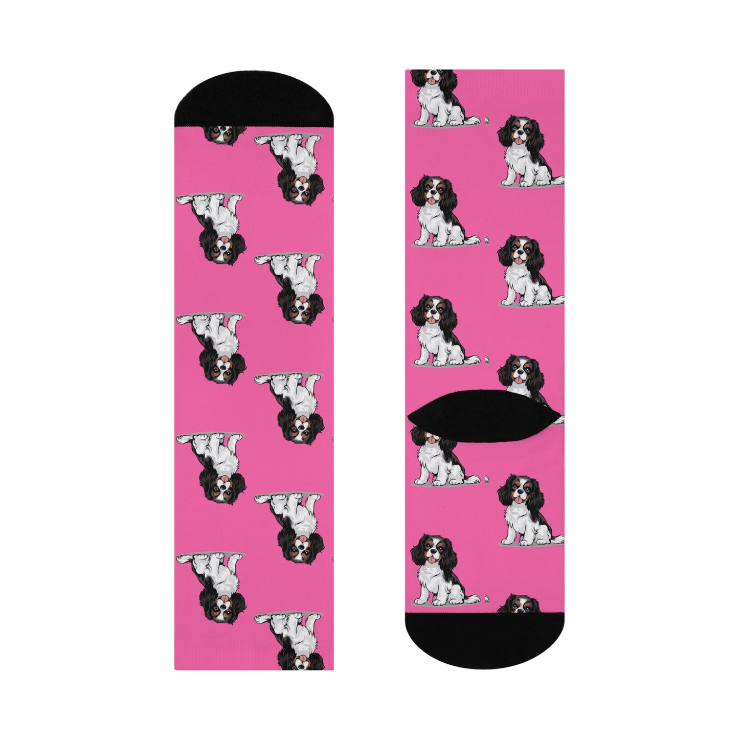 Charlie Tricolor Cavalier King Charles Spaniel Dog Pattern Pink Cushioned Crew Socks with Pet Dogs Cavalier Puppy Print