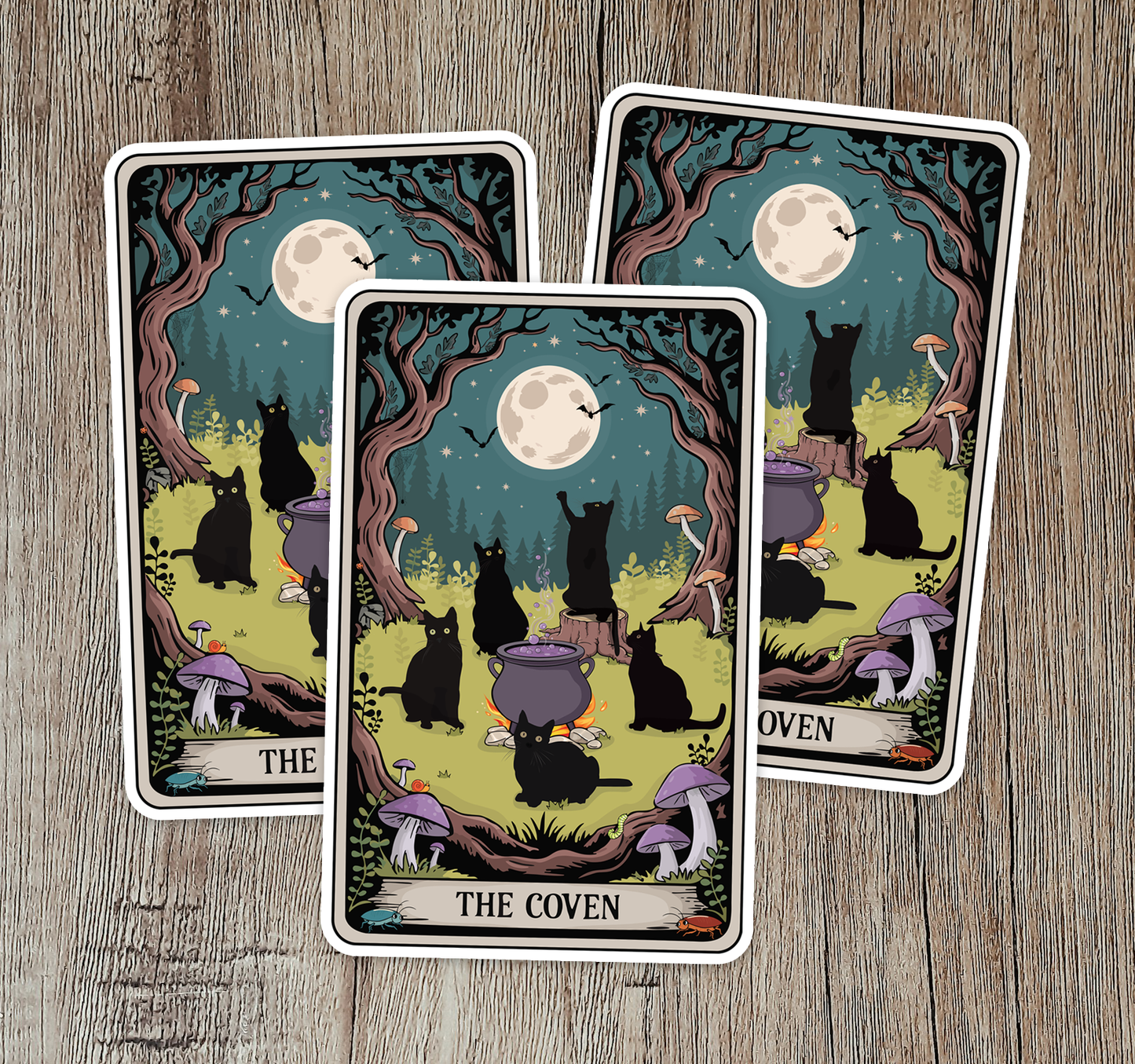 The Coven Witchy Black Cats Tarot Card Sticker - 3.5" Halloween Vinyl Decal Stickers Goth Cat Tarot Cards Design Waterproof Decals