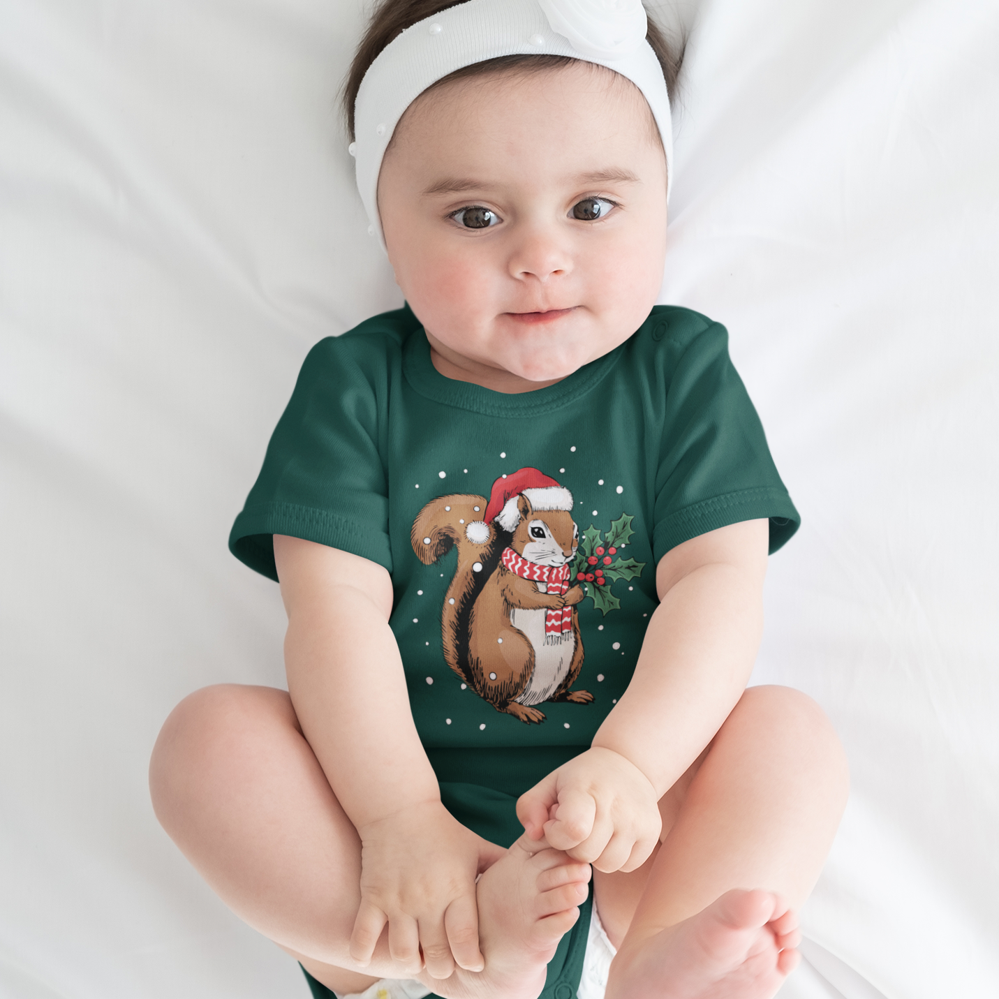 Christmas Squirrel Baby One Piece, Festive Holiday Xmas Santa Squirrels Infant Bodysuit, Cute Snowy Winter Animal Clothes For Babies